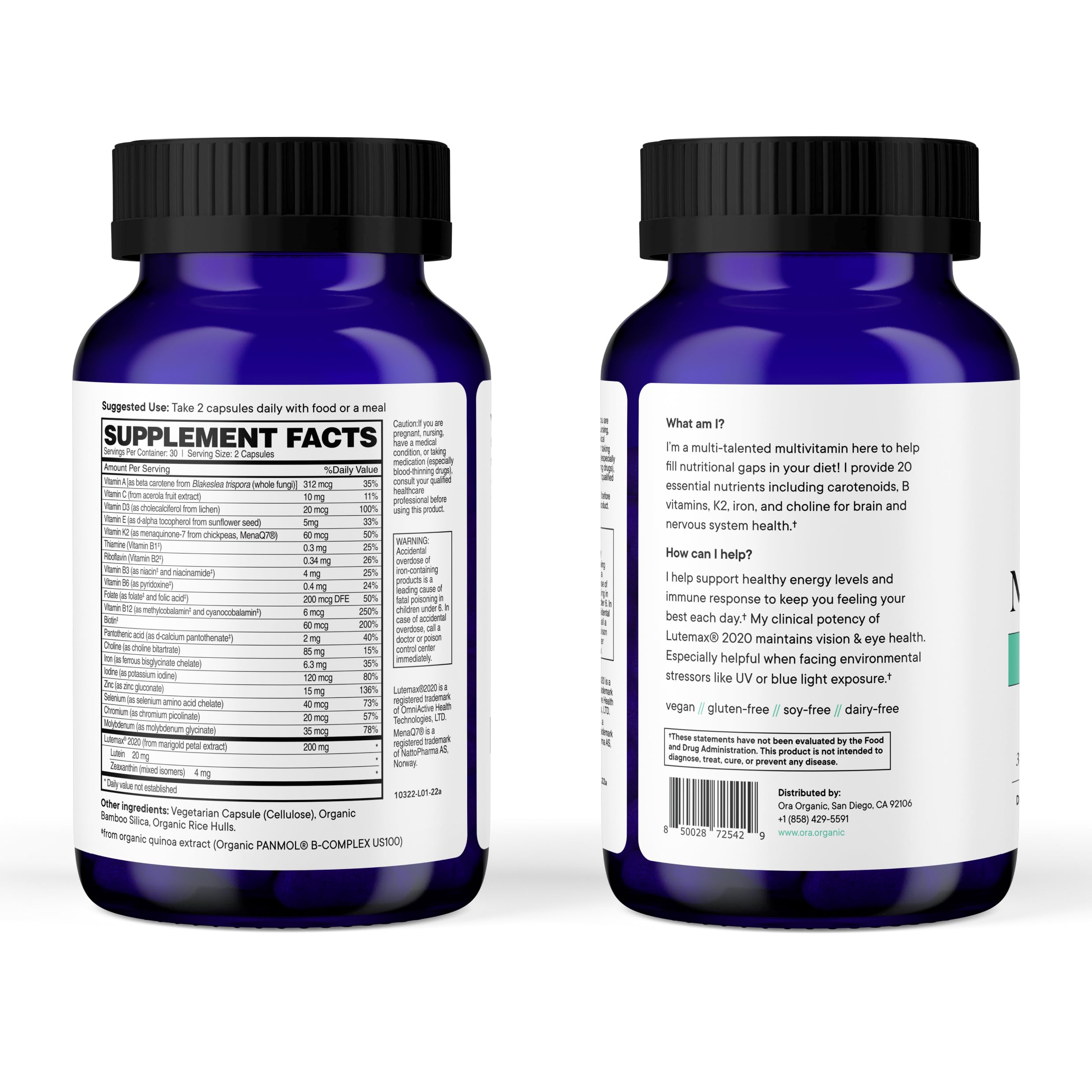 Ora Organic Plant Based Multivitamin for Women & Men | Blue Light Protection