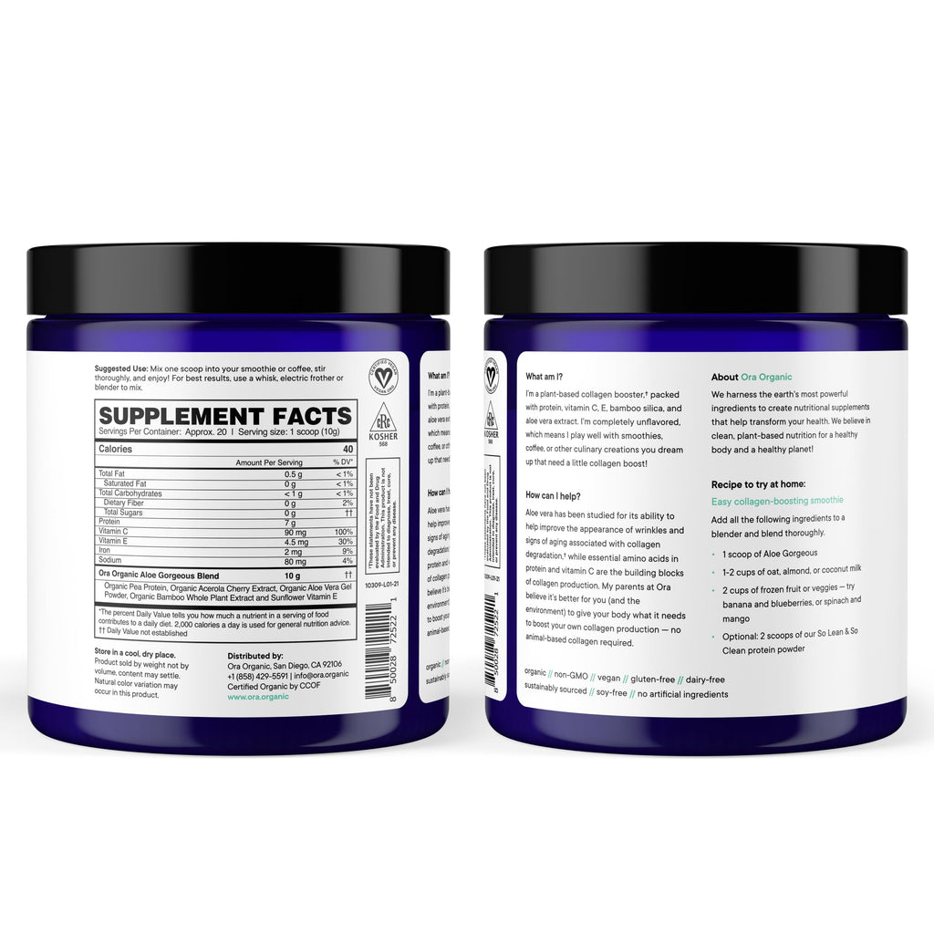 Ora Organic Vegan Collagen-Boosting Powder for Hair, Skin & Nails – Vanilla, 20 Servings