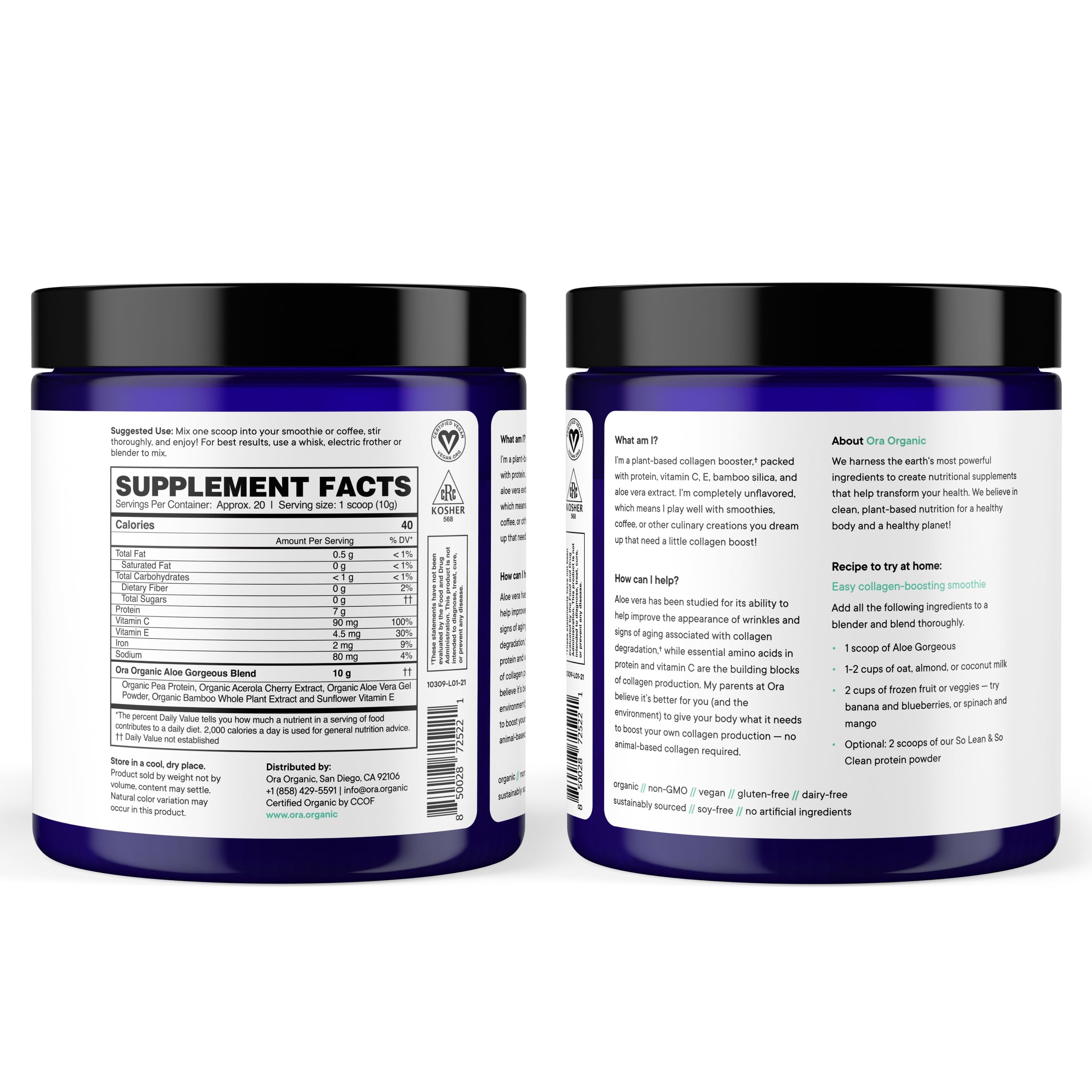Ora Organic Vegan Collagen-Boosting Powder for Hair, Skin & Nails – Vanilla, 20 Servings