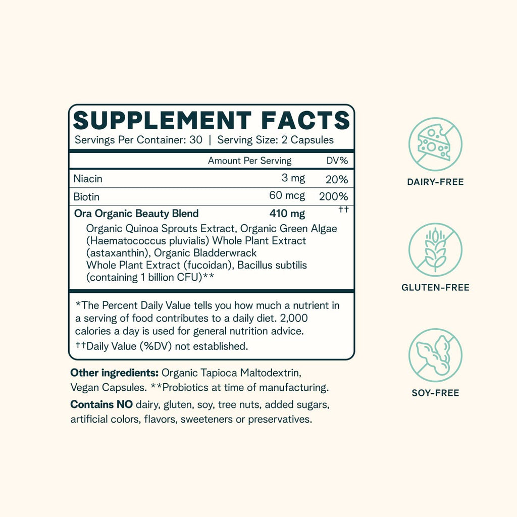 Ora Organic BeYouTiful Hair, Skin & Nails – 60 Vegan Capsules
