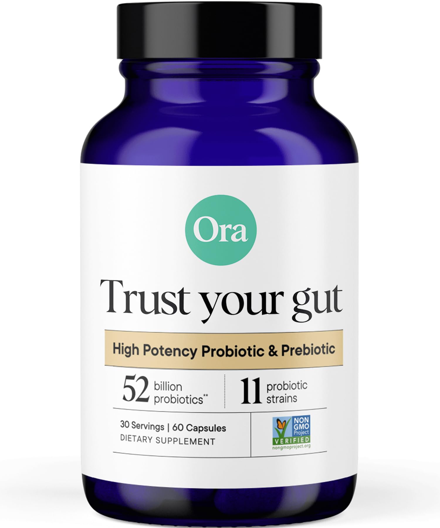Ora Organic Probiotics with Prebiotics — 52 Billion CFU, 11 Strains, Gluten Free, 60 Capsules