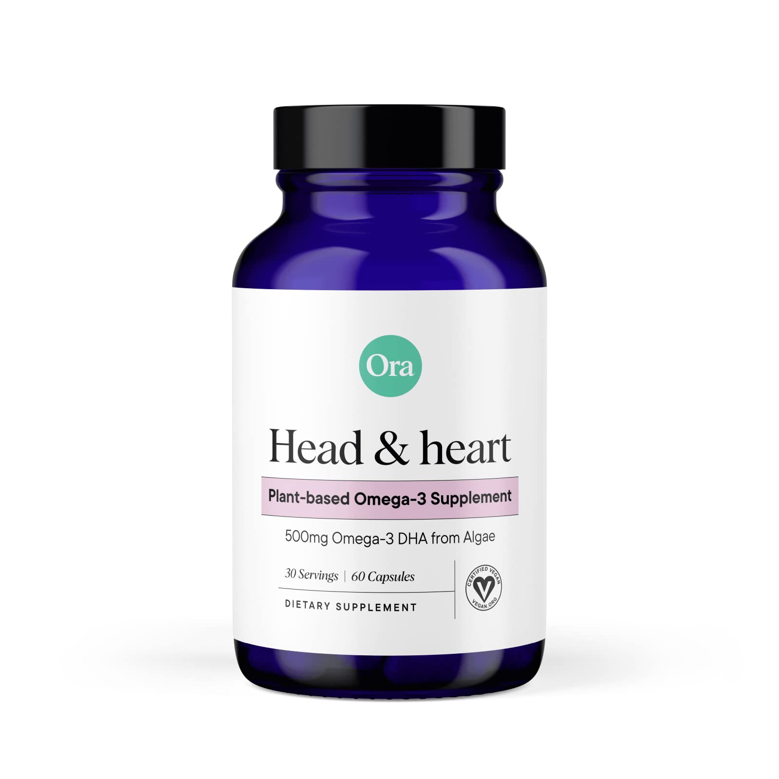 Ora Organic Vegan Omega-3 DHA 500mg – Algae-Sourced | Brain, Eye & Heart Health | 60 Capsules