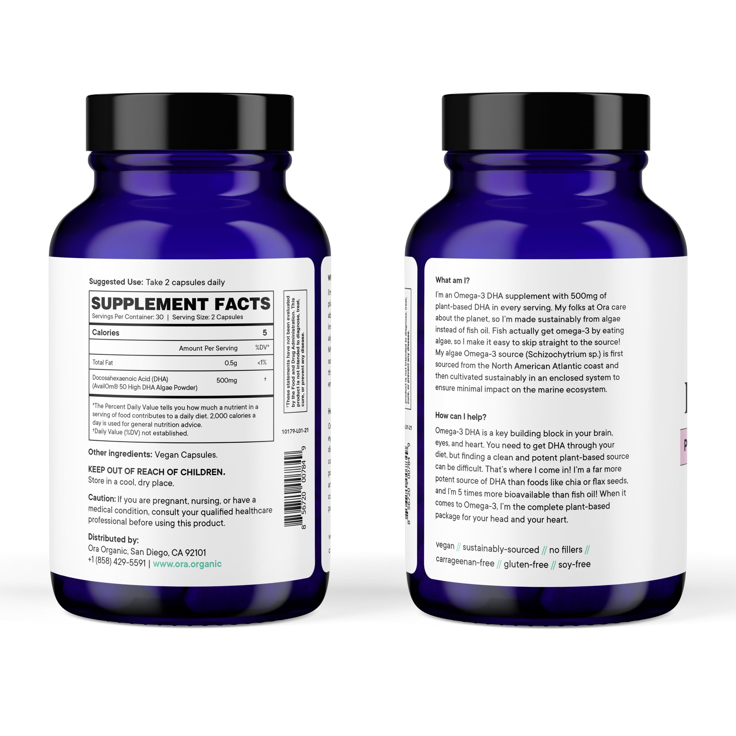 Ora Organic Vegan Omega-3 DHA 500mg – Algae-Sourced | Brain, Eye & Heart Health | 60 Capsules
