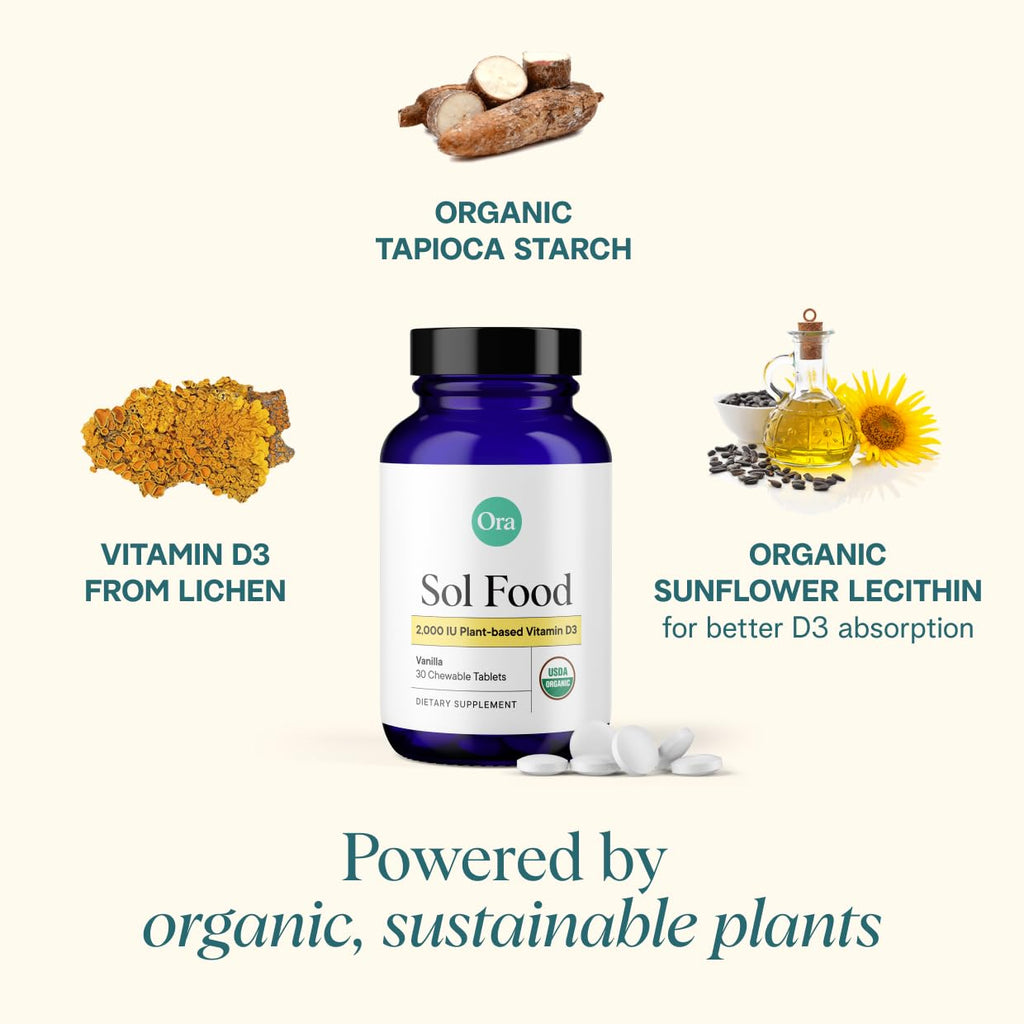 Ora Organic Vitamin D3 2000IU – Vegan Lichen D3 Chewables for Immune Support, Bone Health & Mood | 30 Vanilla Tablets