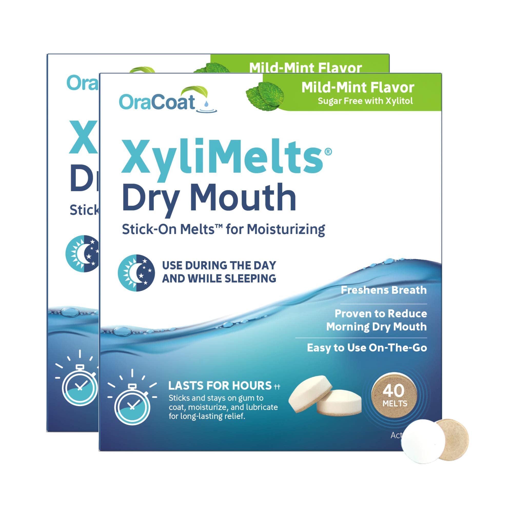 Oracoat XyliMelts Dry Mouth Discs – 80 Count Twin Pack, Sugar Free Xylitol, Mild Mint, 8-Hour Relief