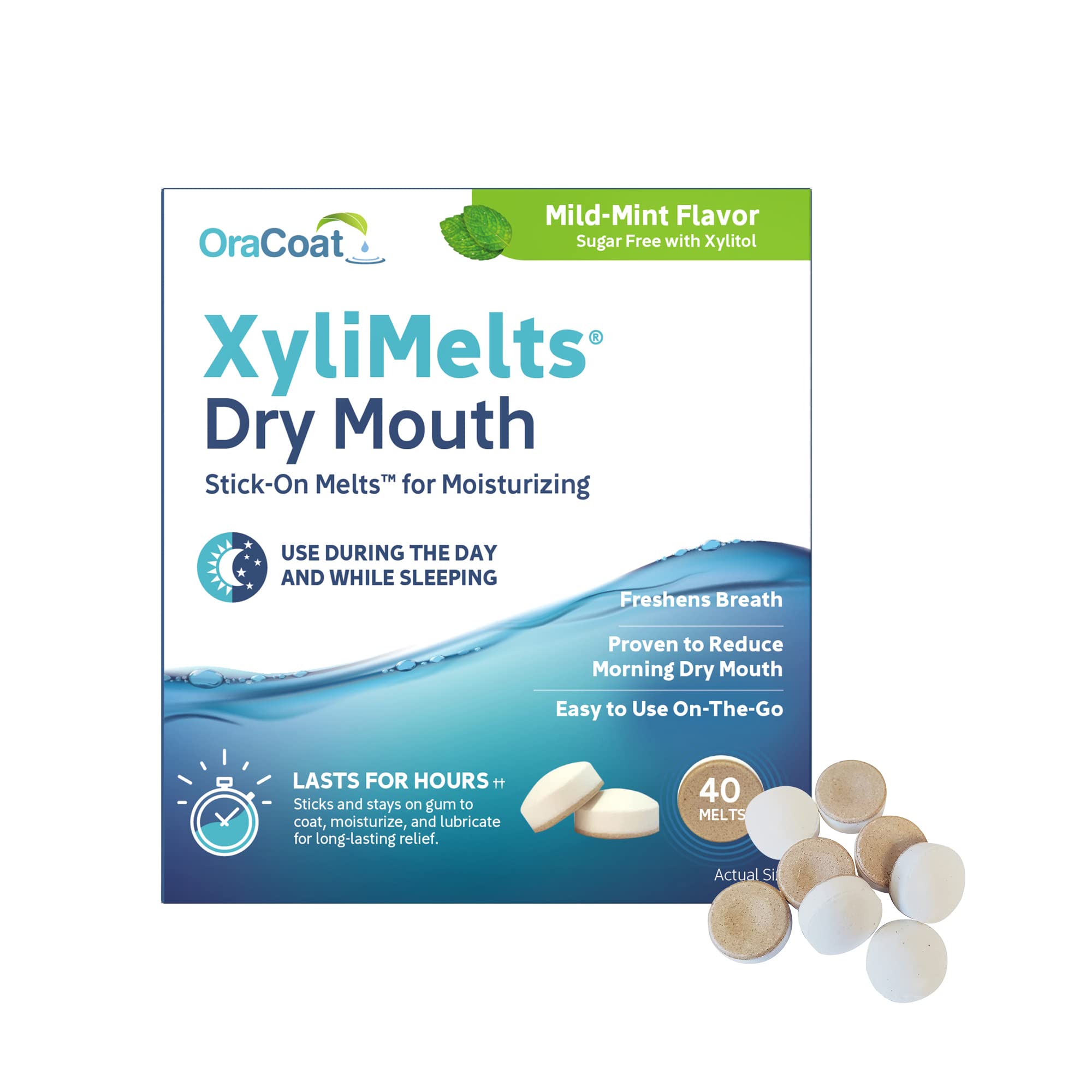 Oracoat XyliMelts Dry Mouth Discs - 40 Count, Mild Mint, 8-Hour Relief