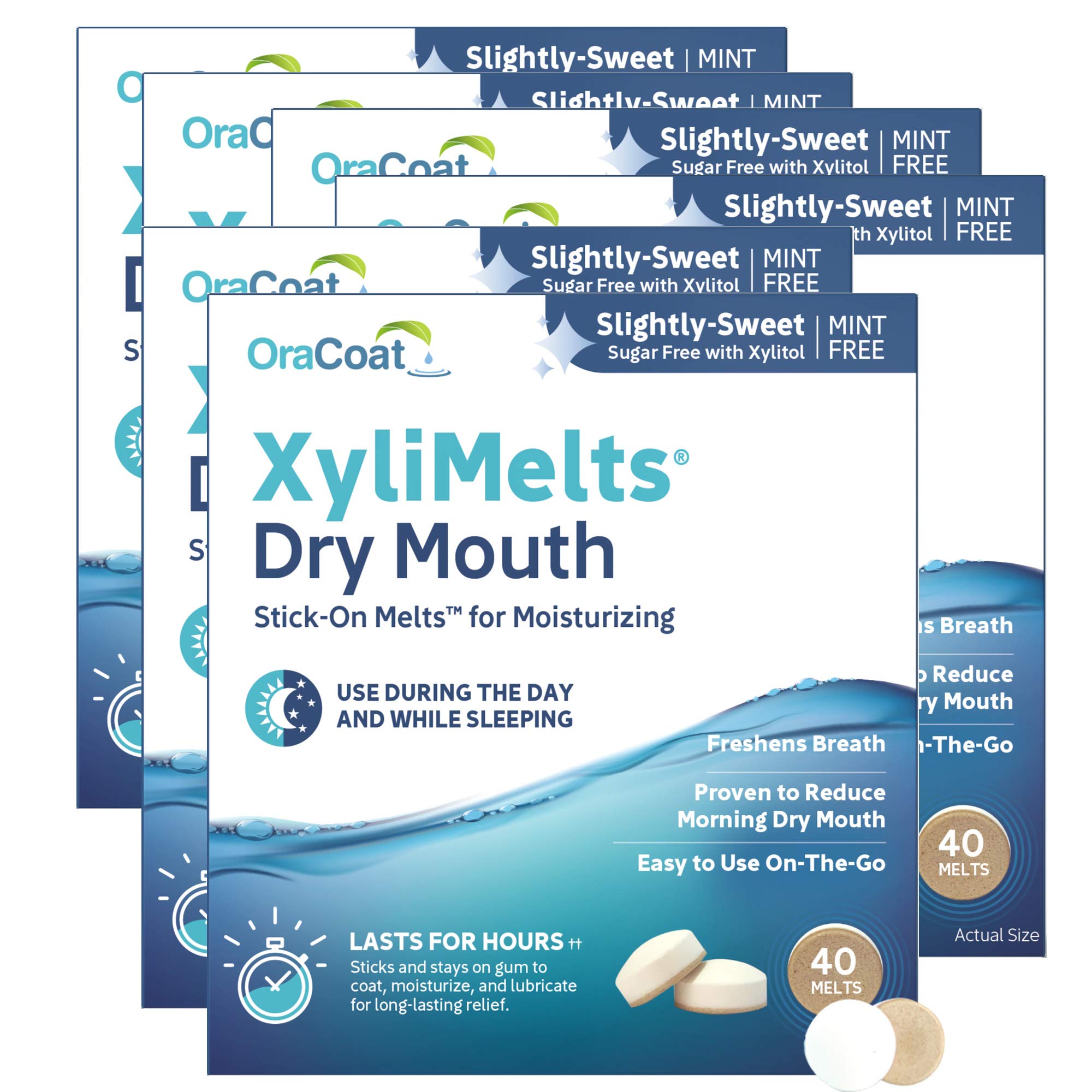 Oracoat XyliMelts for Dry Mouth – 8-Hour Relief, Sugar-Free Xylitol Discs (40 Count, 6 Pack)