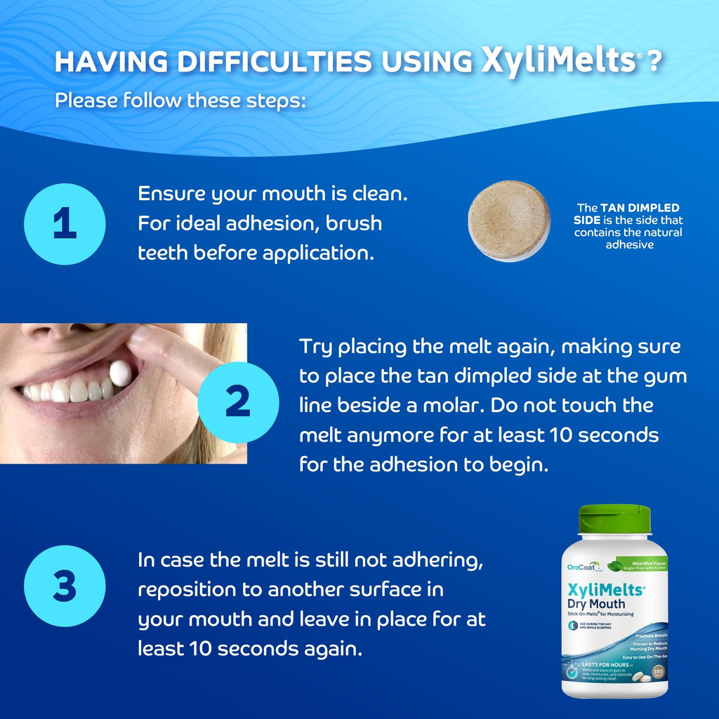 Oracoat XyliMelts for Dry Mouth Night Time or Day - Moisturizing Dry Mouth Adhering Discs, Sugar Free with Xylitol, 395 Count, Mint Flavor, 8-Hour Relief