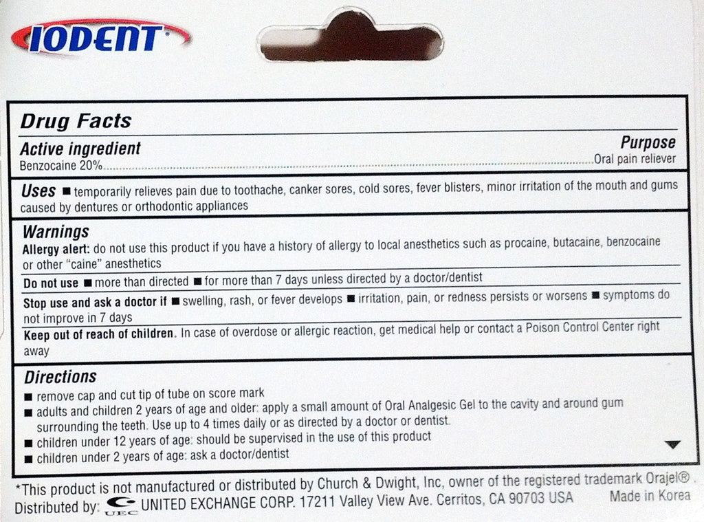 Oral Analgesic Gel 0.42 oz – Maximum Strength – Compare to Orajel | Iodent