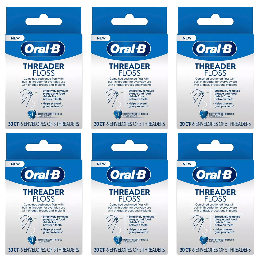 Oral-B Glide Threader Floss, 30-Count (Pack of 6) | Braces & Implants