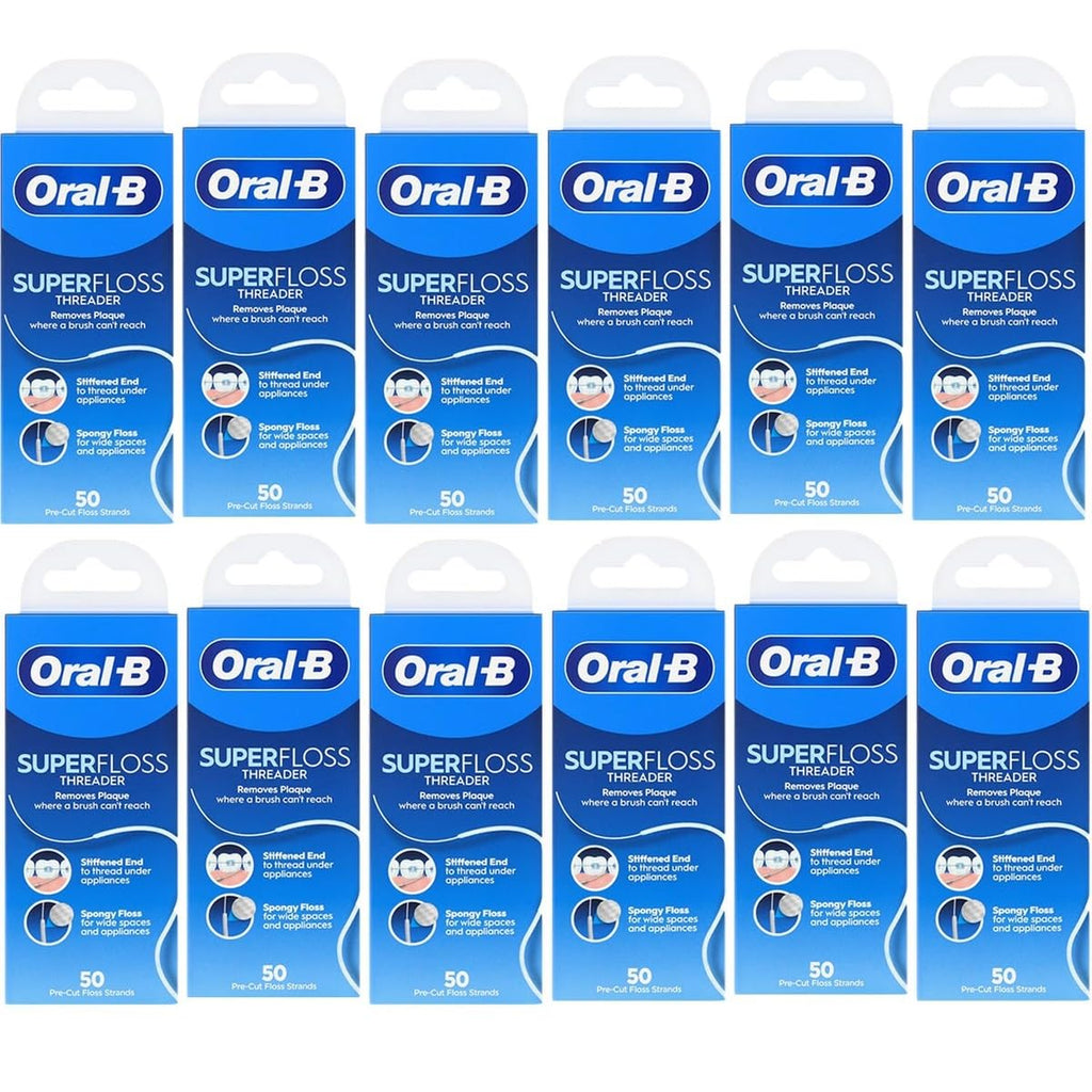 Oral-B Super Floss Pre-Cut Mint Strands, Threaders 50 Count per Pack, Pack of 12