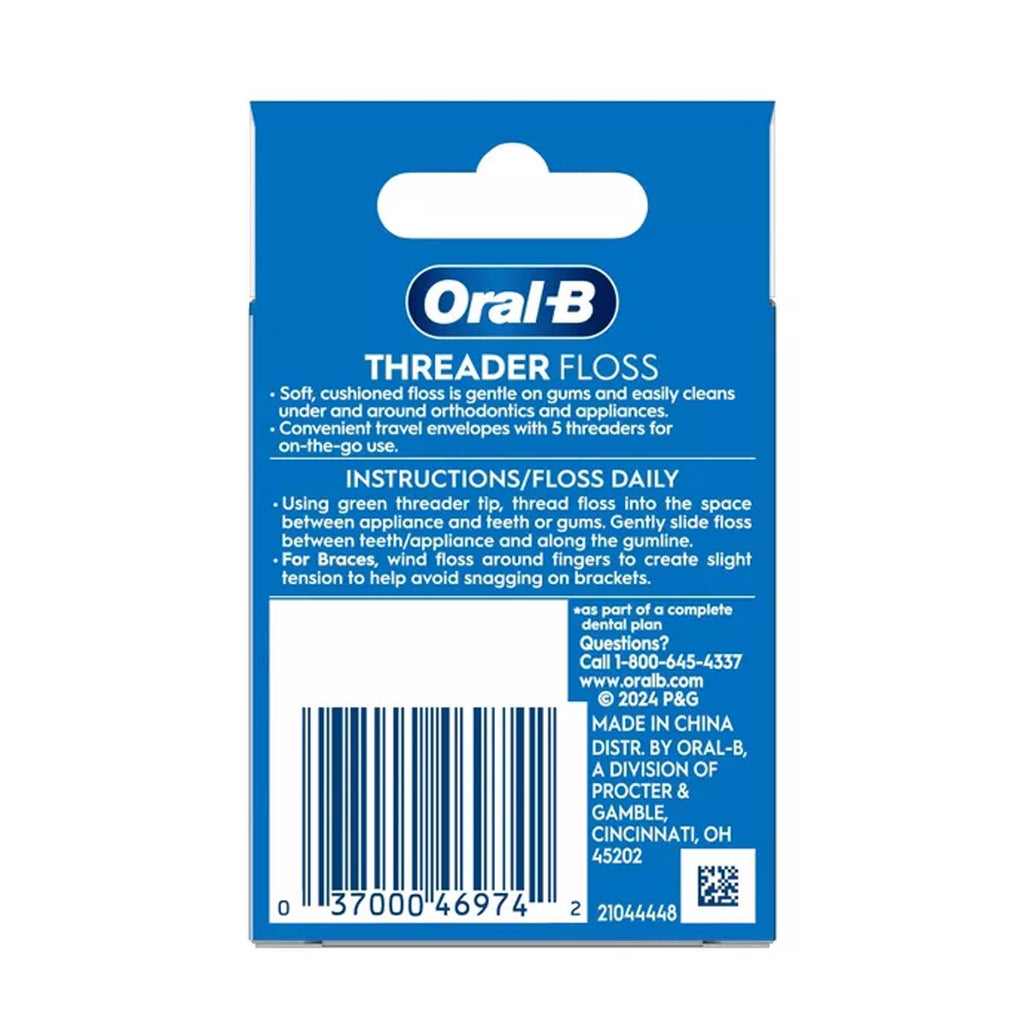 Oral-B Threader Floss – 30 Count with Built-In Threader for Braces, Bridges & Implants | Pack of 3