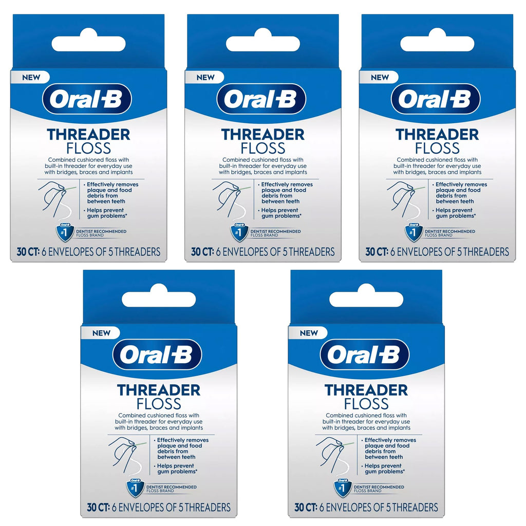 Oral-B Threader Floss 30 Count – 6 Envelopes of 5 Threaders (Pack of 5)