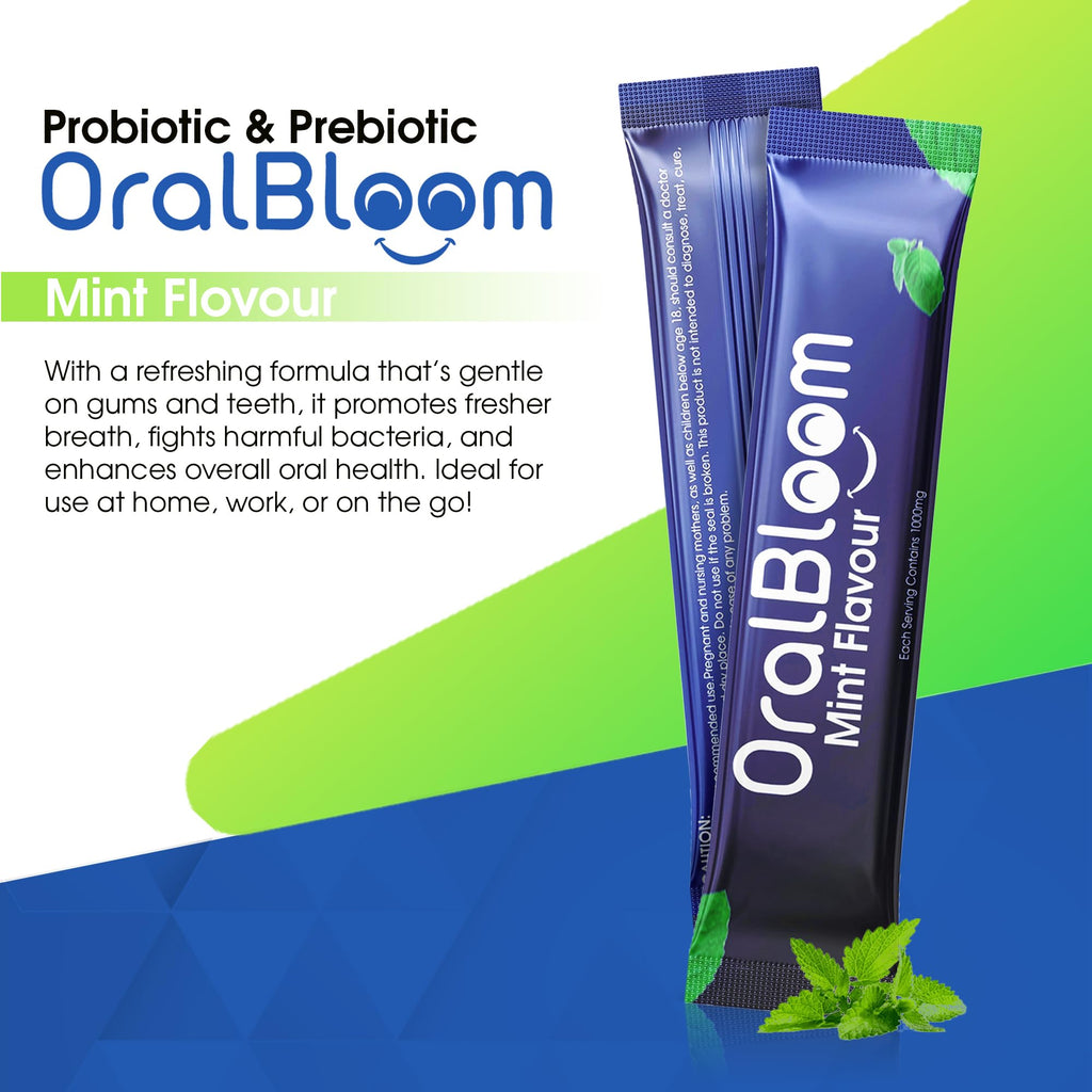 Oral Bloom Dentel Probiotic & Prebiotic Mouthwash – Mint, 35B CFU, 17/6, Powder (30 Pack)