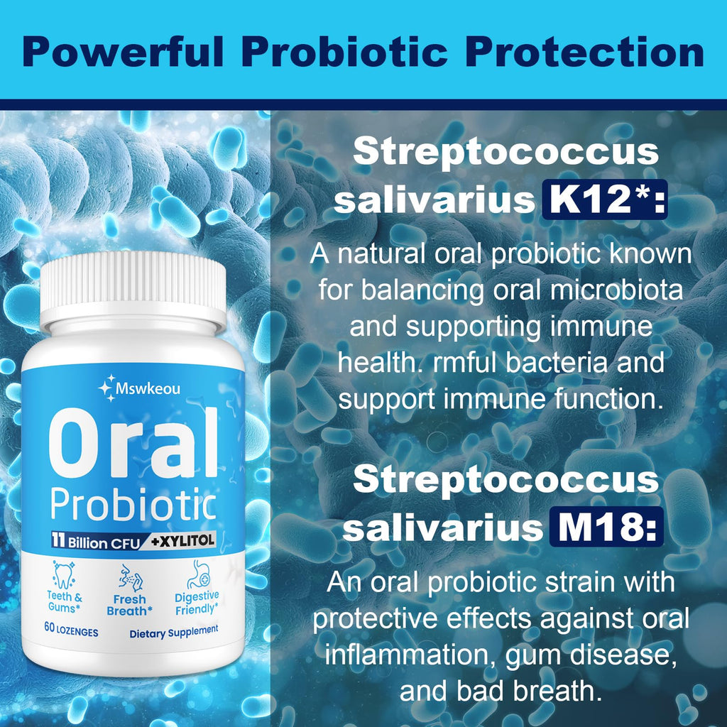 Oral Probiotics for Bad Breath – 11 Billion CFU, Fresh Breath, Teeth & Gums | 60 Lozenges