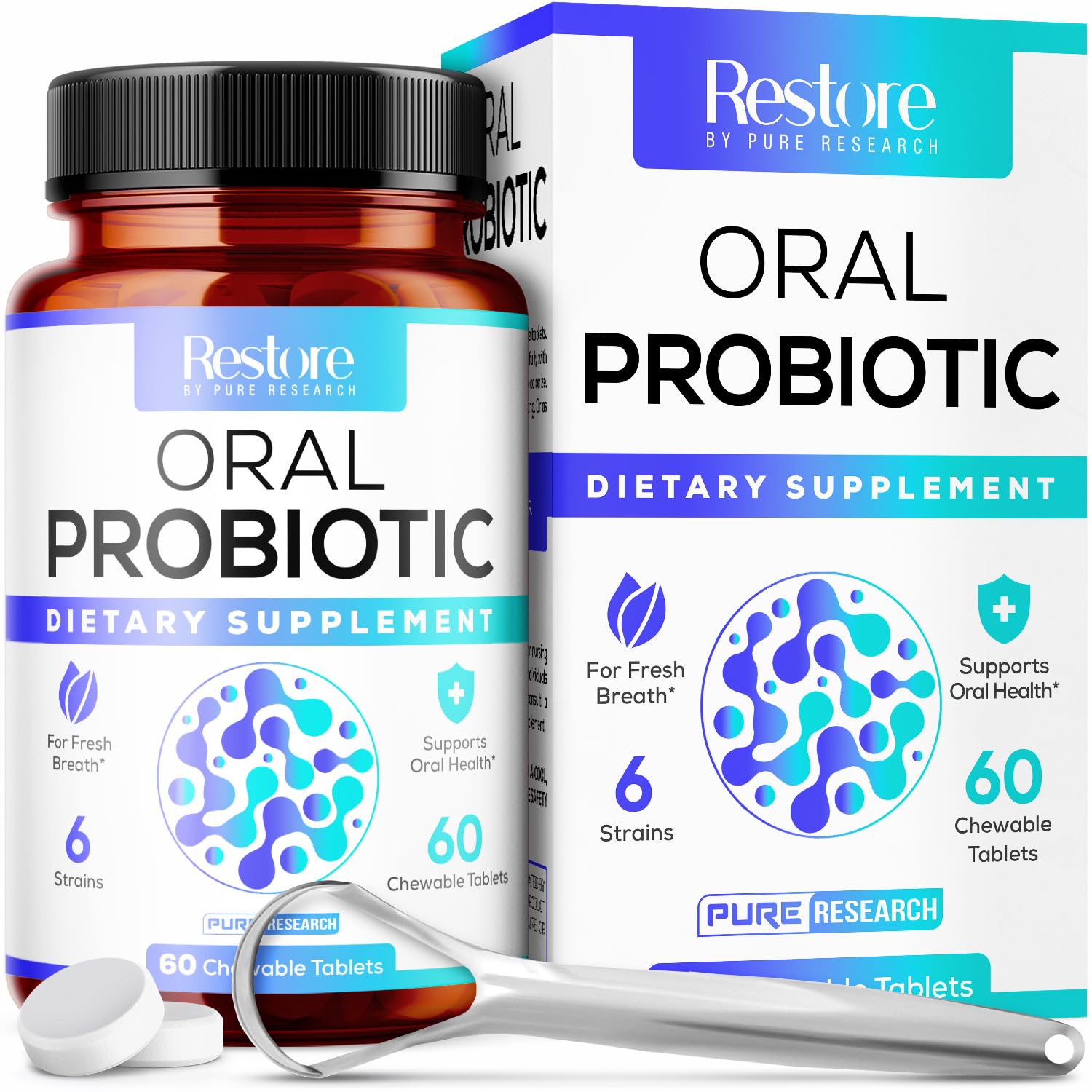 Oral Probiotics & Tongue Scraper – Mint Chewables (60ct) | BLIS M18
