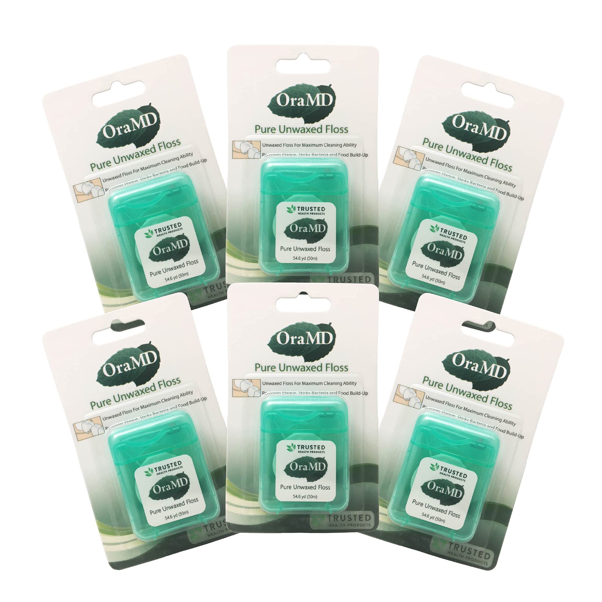 OraMD Oral Care Pure Unwaxed Dental Floss 54.6 Yards — PFOA-Free, Shred-Resistant, Unscented — 6 Pack