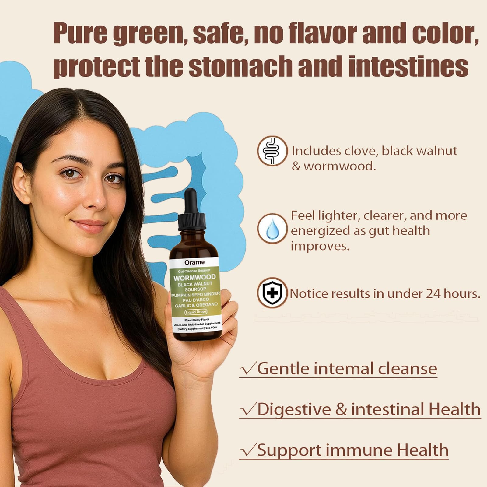 Orame Wormwood Gut Cleanse Liquid Drops – Prozen Wormwood, Black Walnut, Clove, Soursop, 2 oz