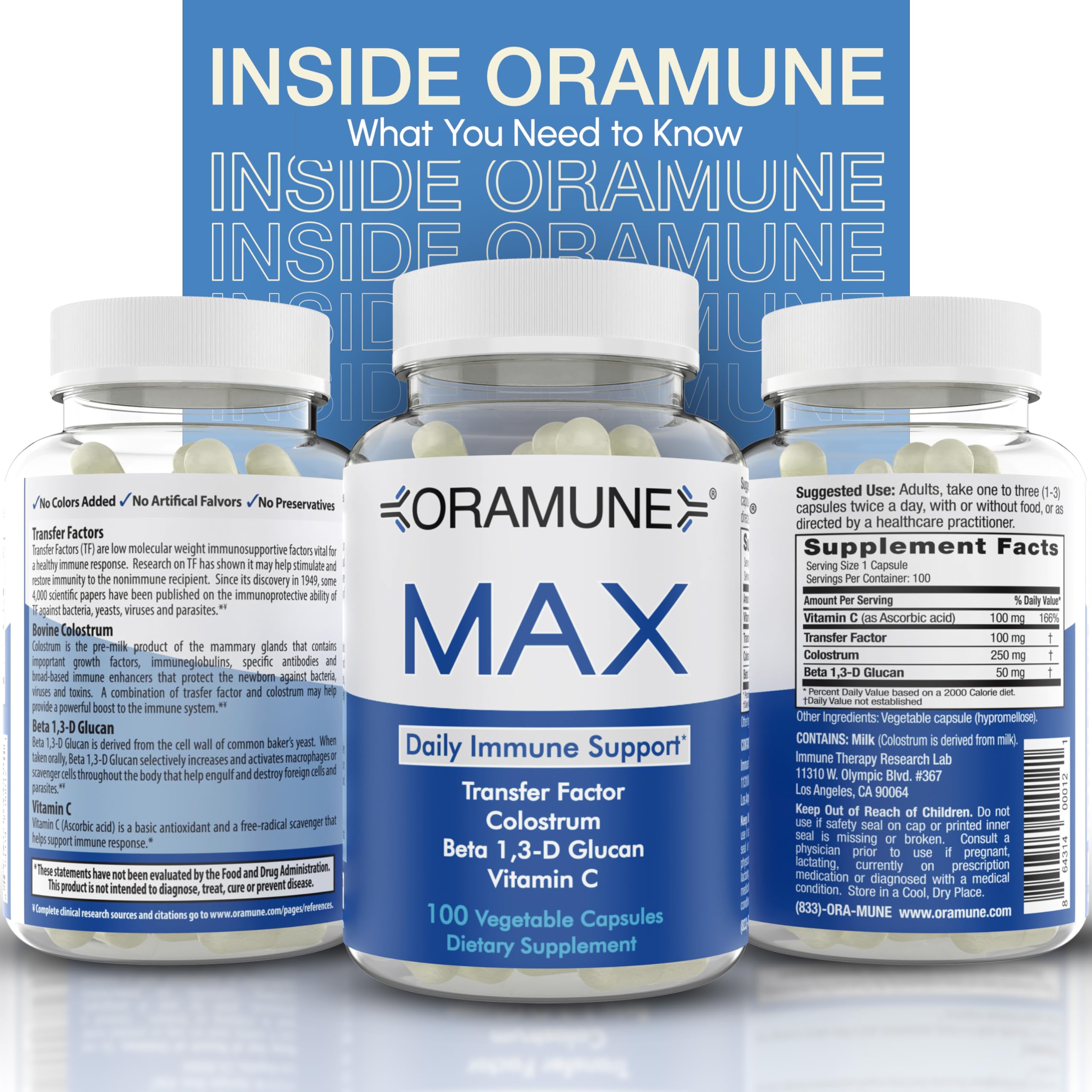 Oramune Max Immune Support — Transfer Factor & Colostrum, 100 Caps