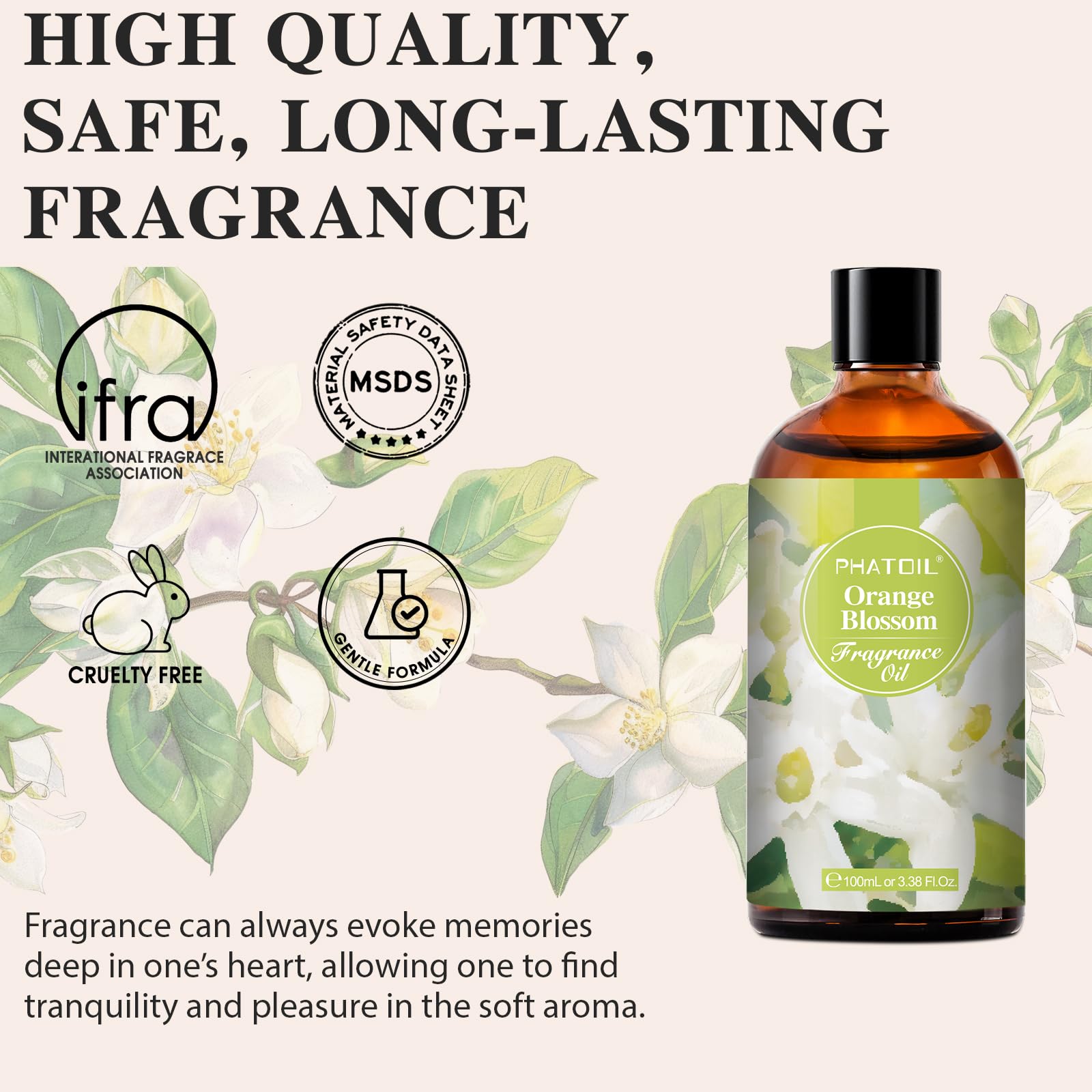 PHATOIL Orange Blossom Fragrance Oil 100ml | Glass Dropper for Diffuser, Soap & Candle Making