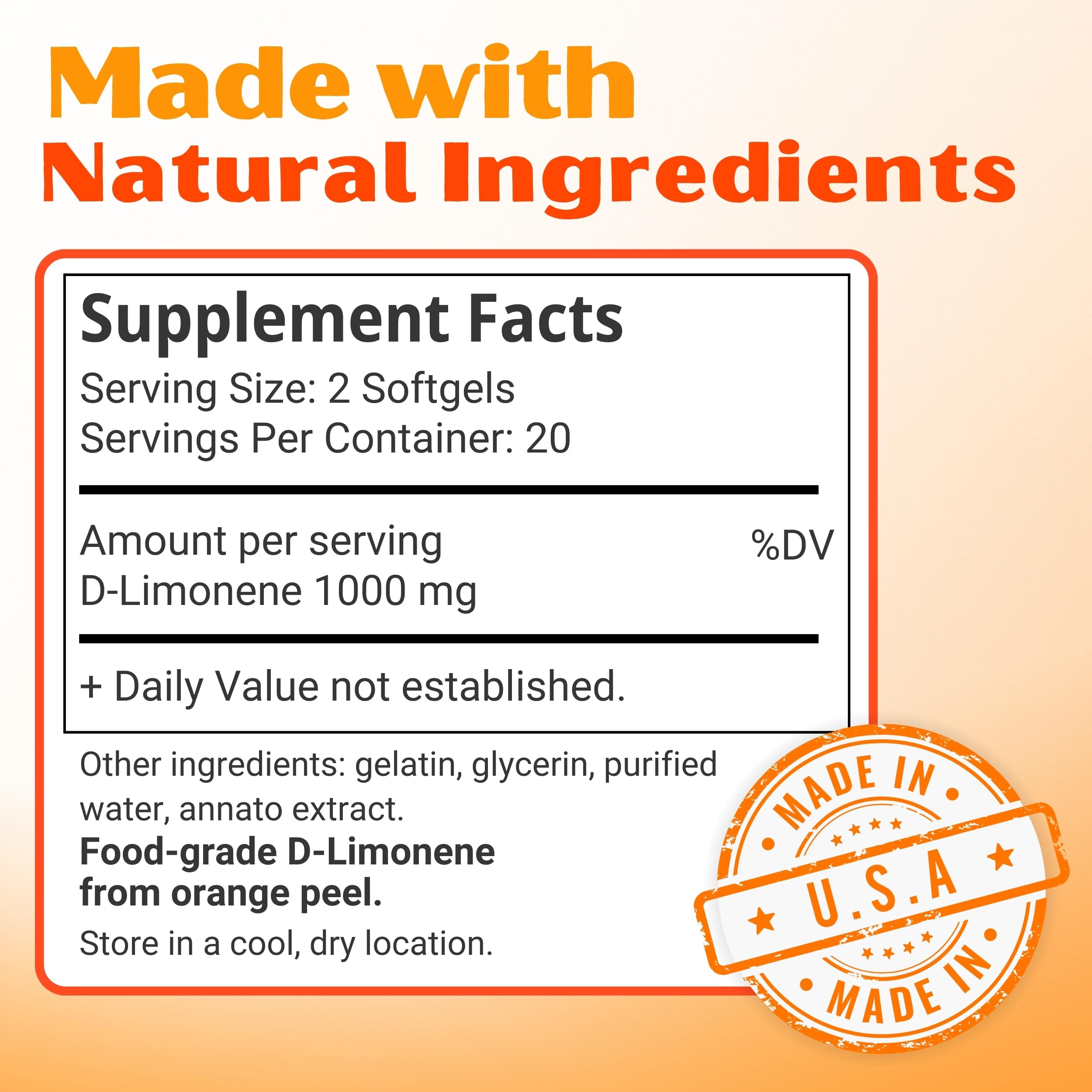 Orange Burps | D-Limonene Soft Gels for Heartburn Relief, GERD Support & Digestive Comfort | 1,000 mg