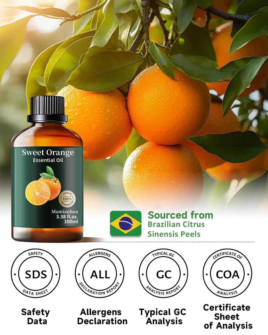 Orange Essential Oil Pure – Mumianhua Sweet Orange Oil for Diffuser, Skin, DIY (3.38 Fl Oz)
