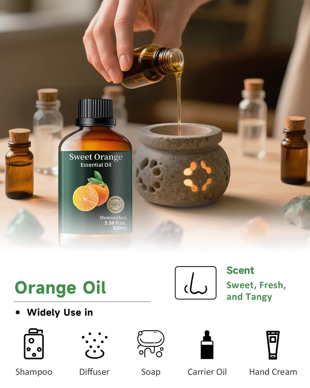 Orange Essential Oil Pure – Mumianhua Sweet Orange Oil for Diffuser, Skin, DIY (3.38 Fl Oz)