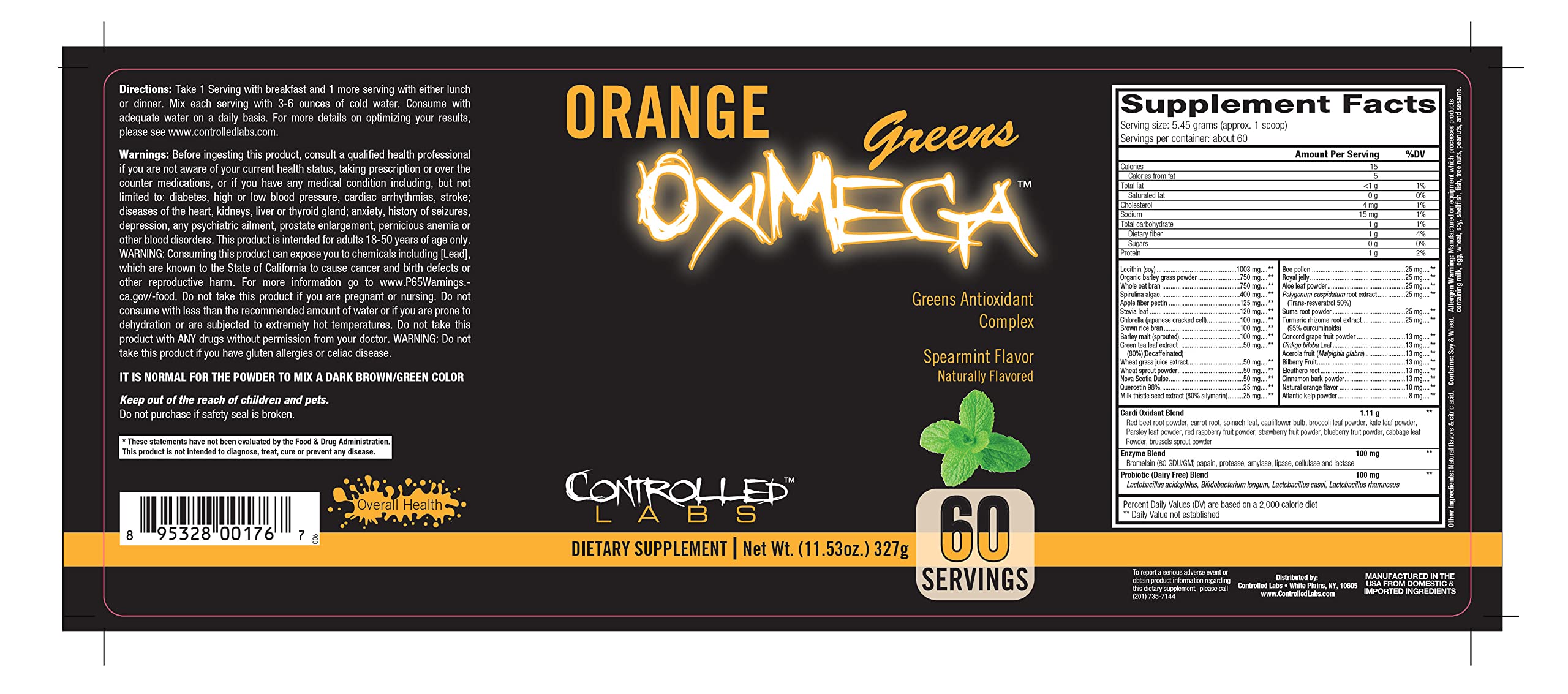 Orange OxiMega Greens Spearmint 0.72 lb by Controlled Labs