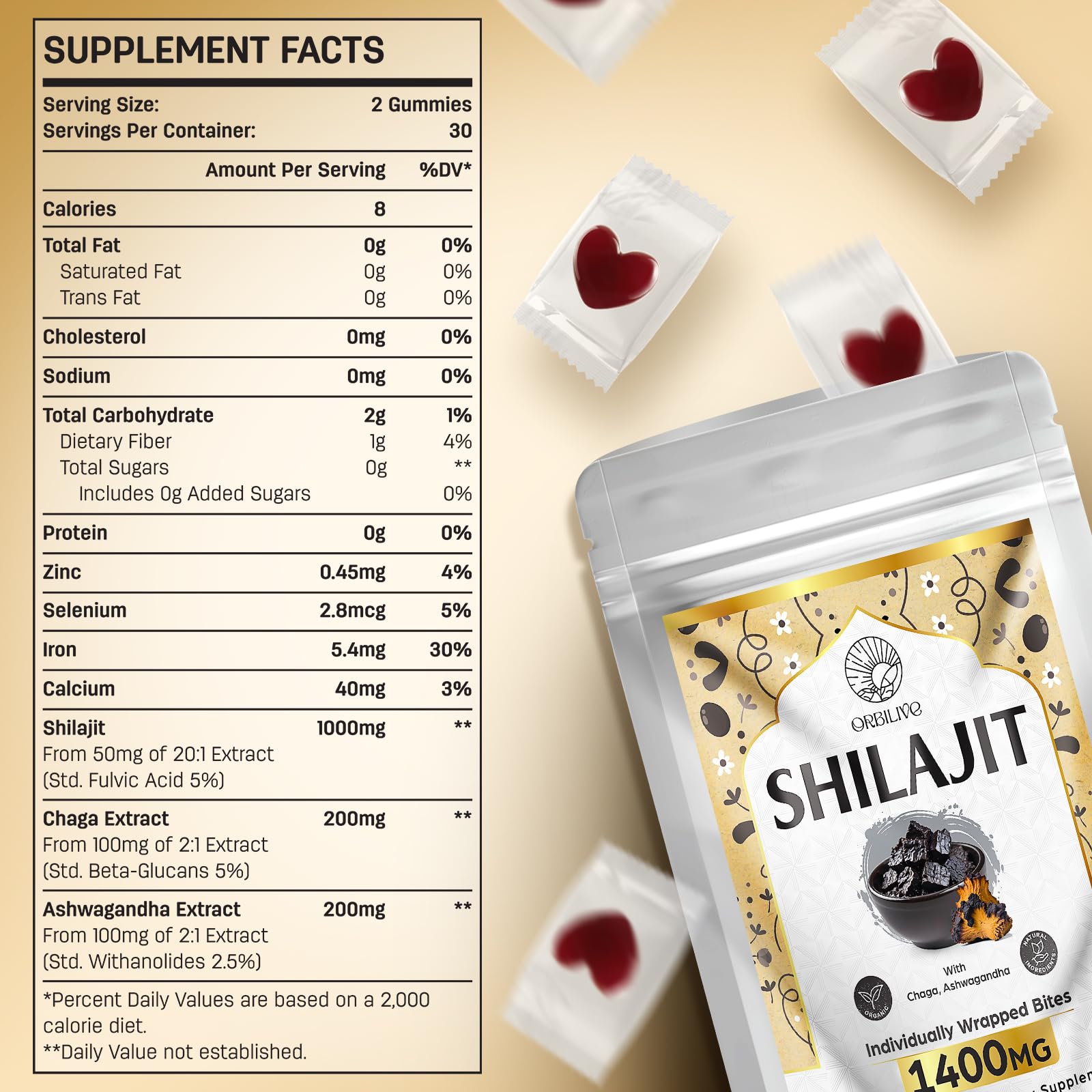 ORBILIVE 1400 MG Shilajit Gummies – Pure Himalayan Shilajit with Ashwagandha, 60 Counts, Sugar-Free