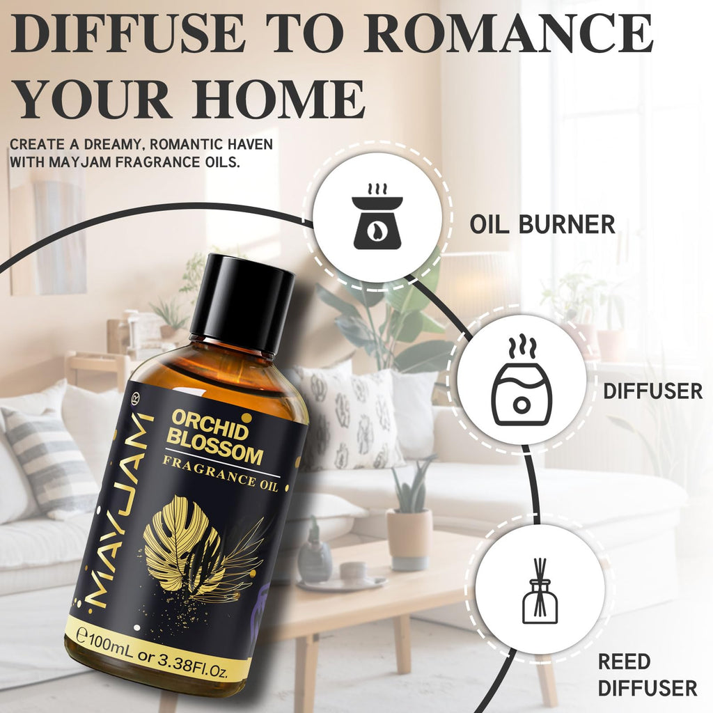 Orchid Blossom Fragrance Oil – MAYJAM 100ml (3.38oz) for Diffusers, Soap & Candles