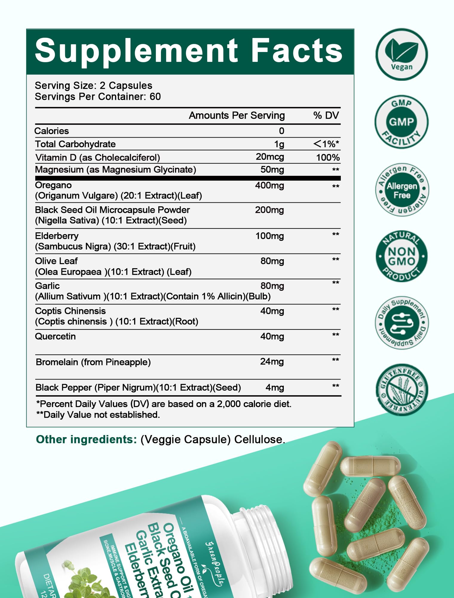 Organic Oregano Oil Capsules – 11-in-1 Immune & Digestive Support, 120 Ct
