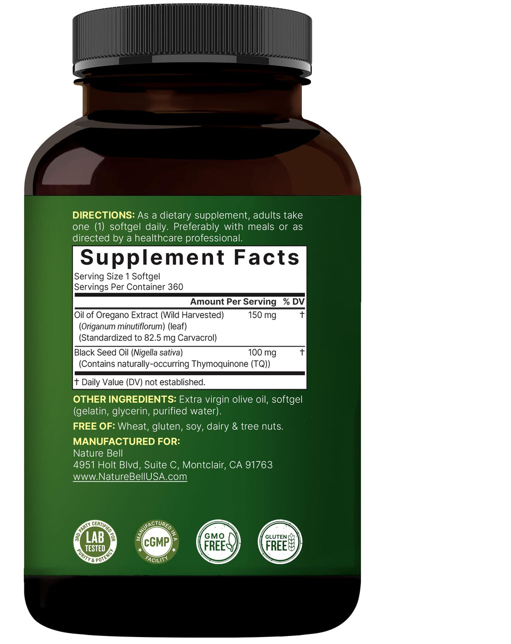 NatureBell Oregano Oil 7,500mg with Black Seed Oil | 360 Softgels | Immune Health | Non-GMO