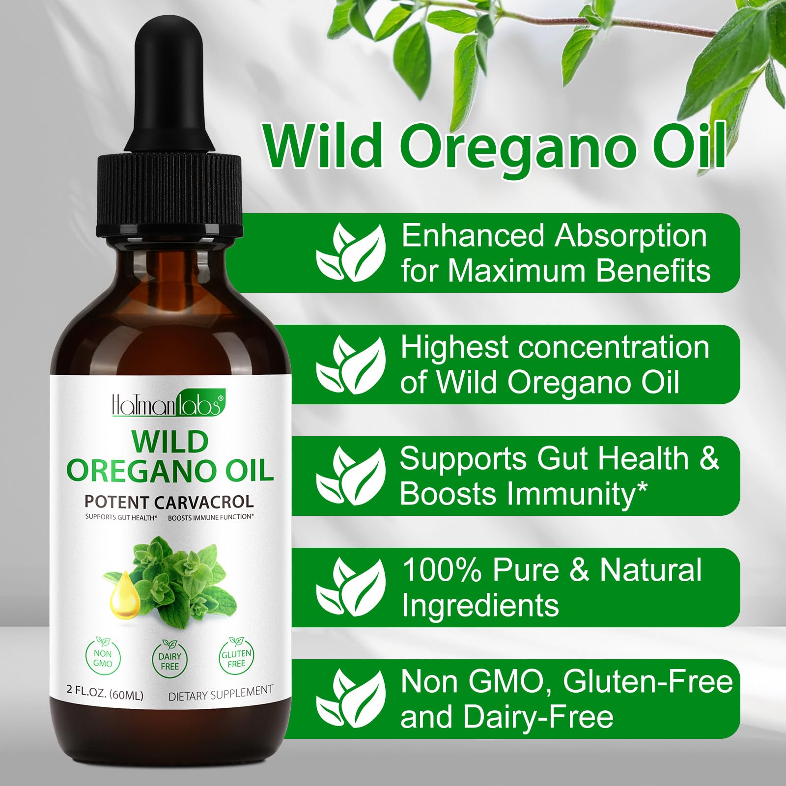 2 Pack Organic Oregano Oil Drops – Immune & Digestive Support, Non-GMO, Gluten Free, 4 fl oz