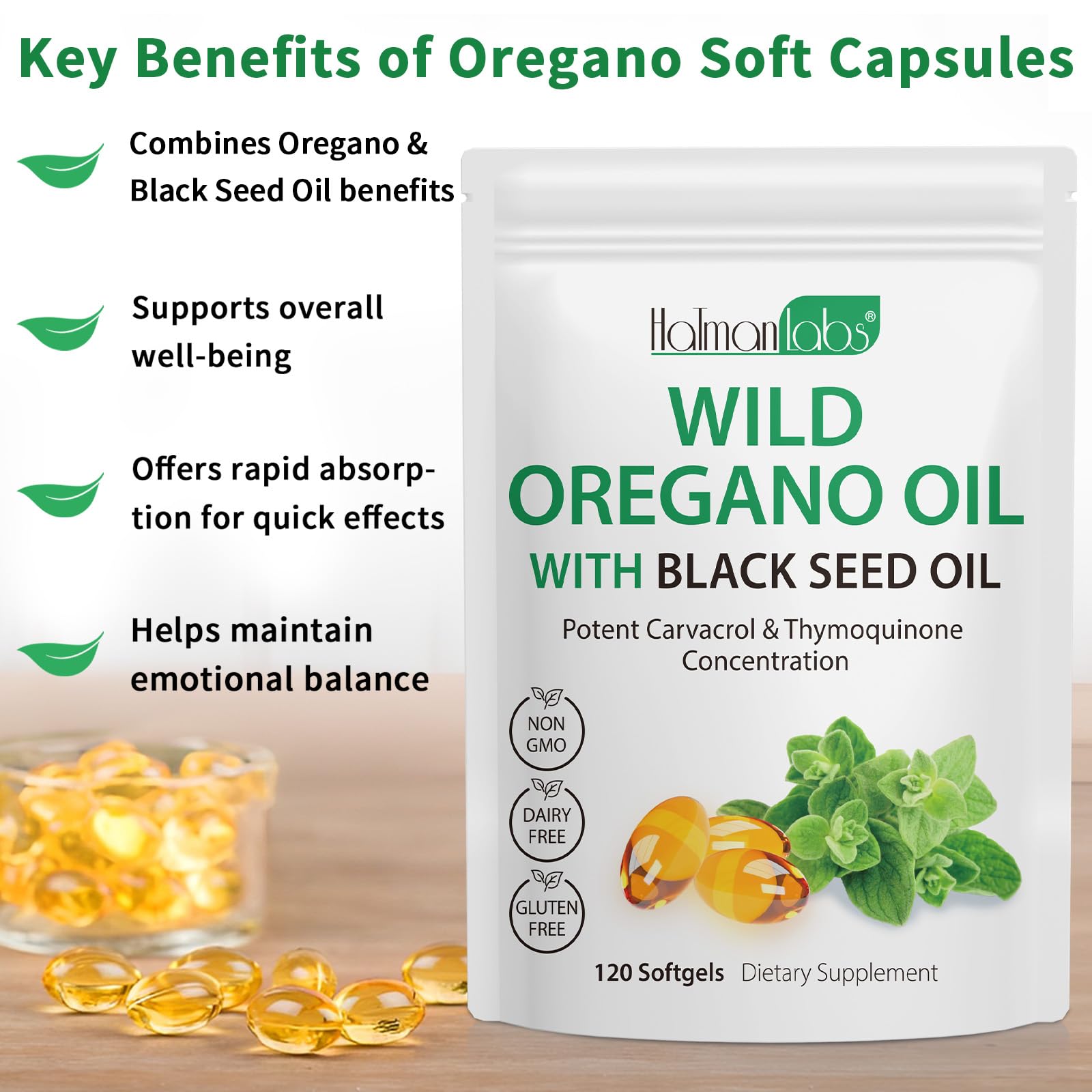 Oil of Oregano Softgels with Black Seed Oil – Immune Support, 120 Softgels