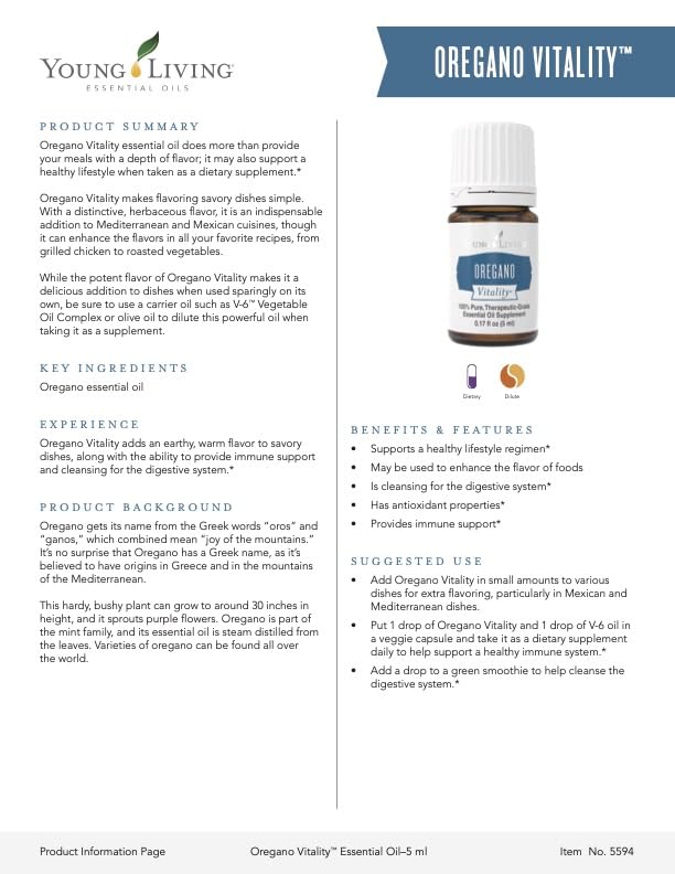 Vitality Oregano Essential Oil 5 ml by Young Living - Immune Support & Cooking