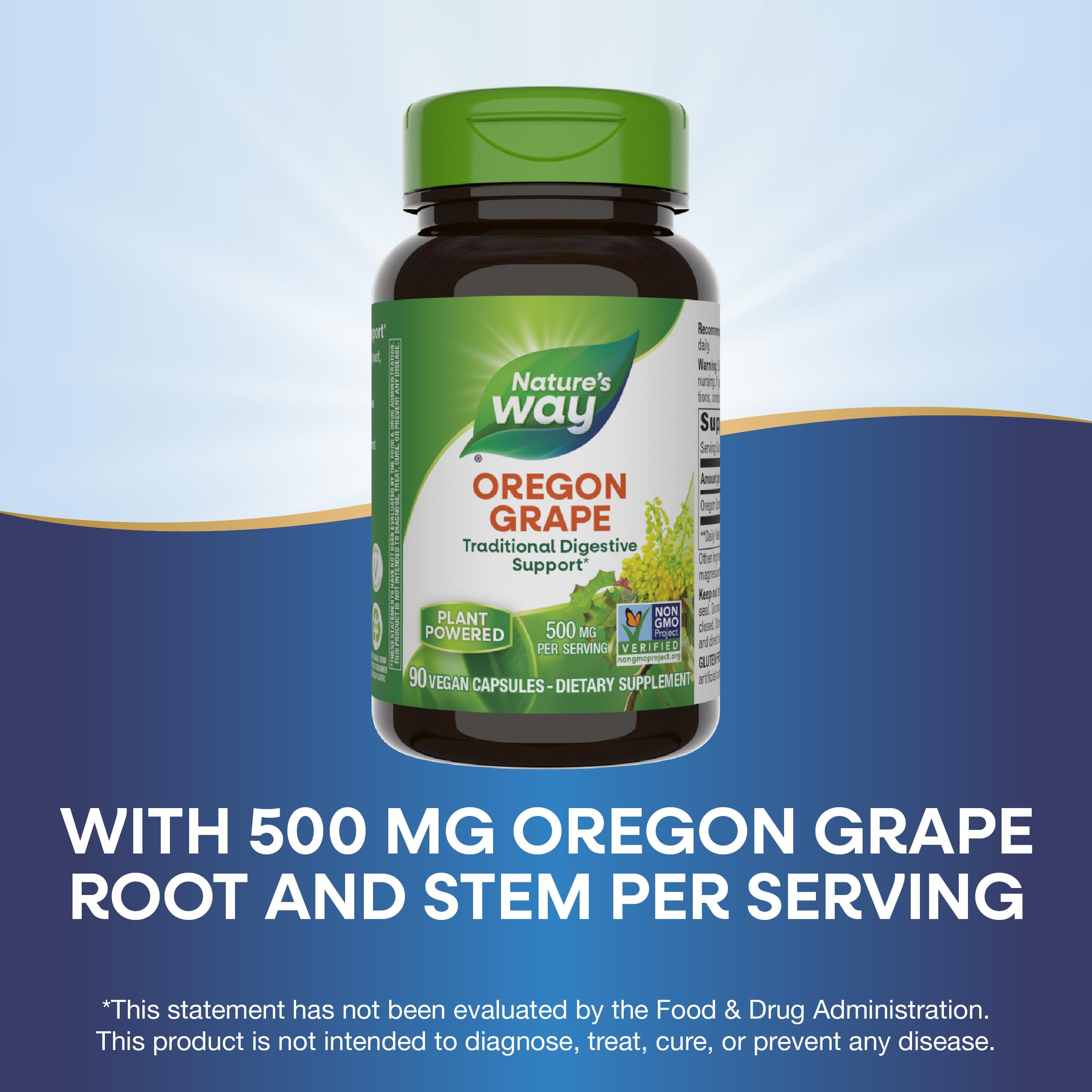 Nature's Way Oregon Grape - Traditional Digestive Support Supplement, 500 mg per Serving | 90 Vegan Capsules