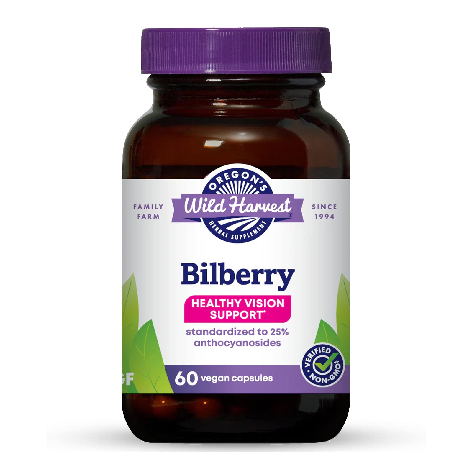 Oregon's Wild Harvest Bilberry Herbal Supplement – Vegan Capsules, 880 mg, 60 Count
