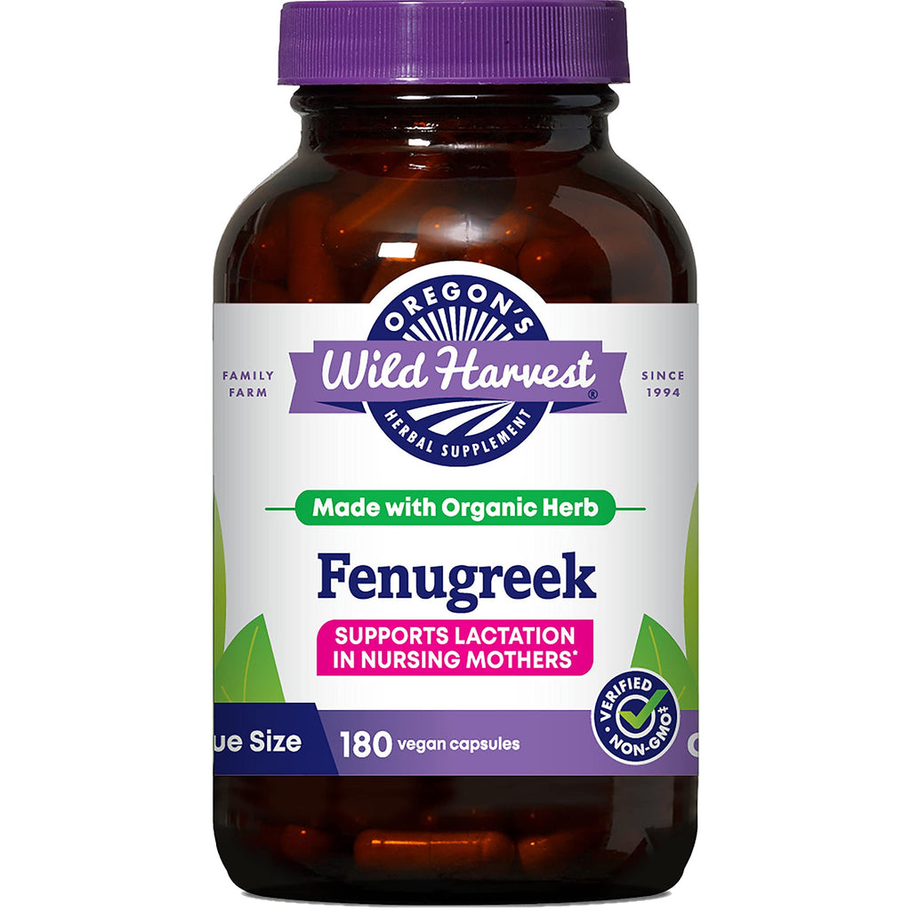 Oregon's Wild Harvest Organic Fenugreek Capsules for Lactation - 180 Count - Non-GMO