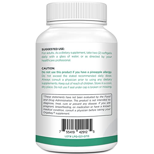 Orgabay Liposomal Quercetin Phytosome 1600 mg – Bromelain 200 mg, Zinc 30 mg, Vitamin C, Turmeric 40 mg | 120 Softgels