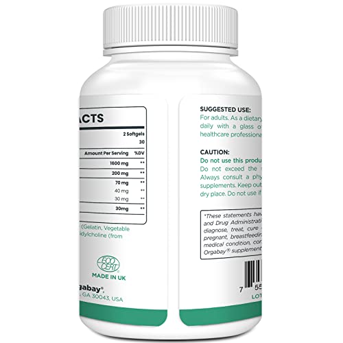 Orgabay Liposomal Quercetin Phytosome 1600 mg - Bromelain 200 mg, Zinc 30 mg, Vitamin C, Turmeric 40 mg | 60 Softgels | Highest Absorption Quercetin Complex