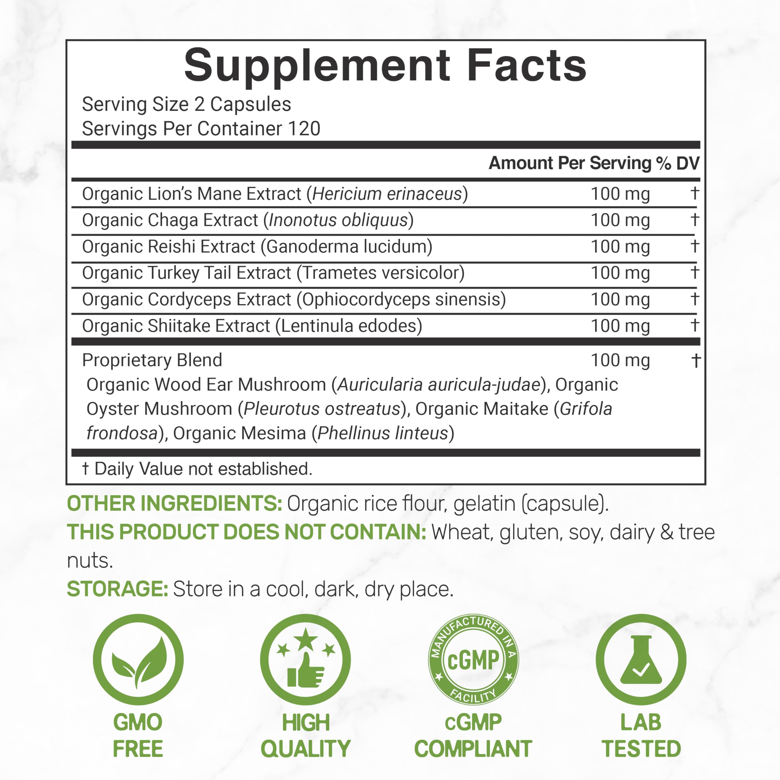 Organic 10-in-1 Mushroom Supplement – 240 Capsules – Immune & Nootropic Support (Non-GMO)