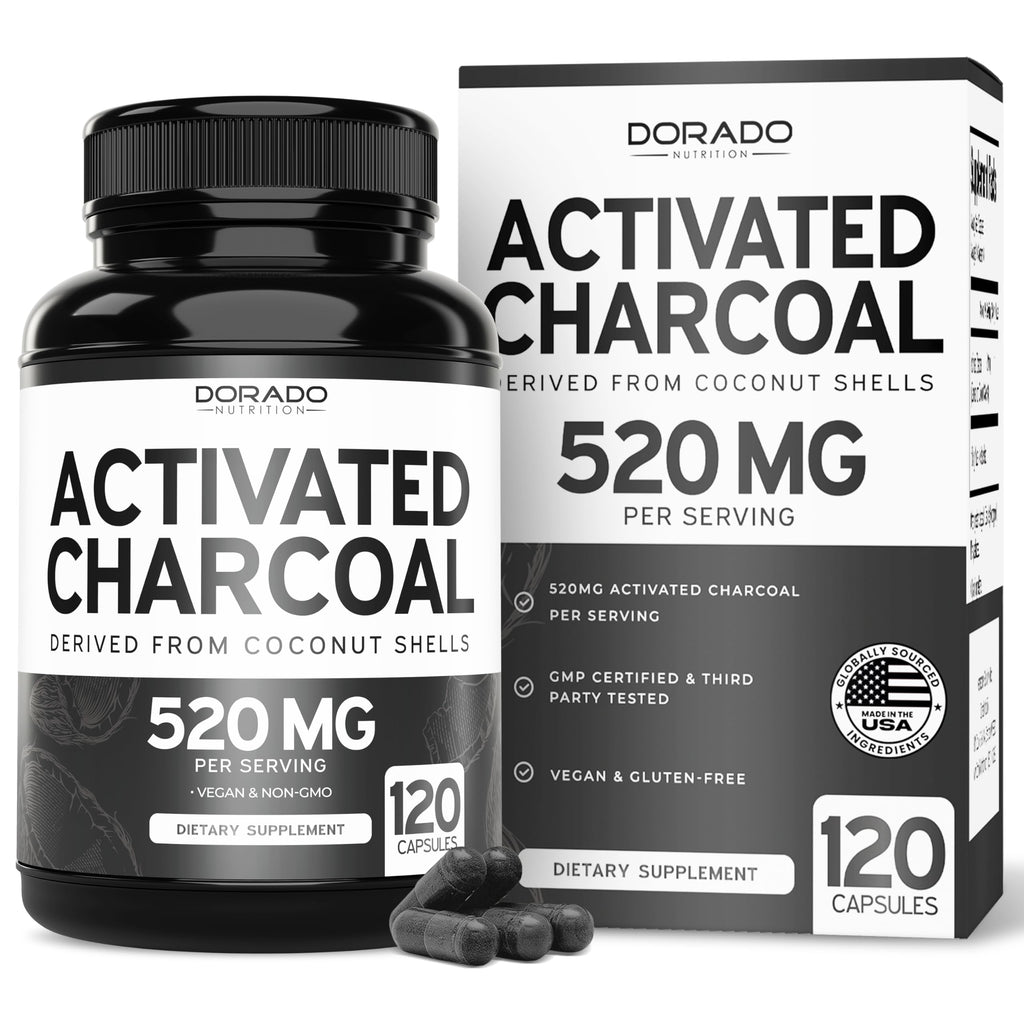 Organic Activated Charcoal Pills – 120 Capsules, 520mg per Serving – USA Made