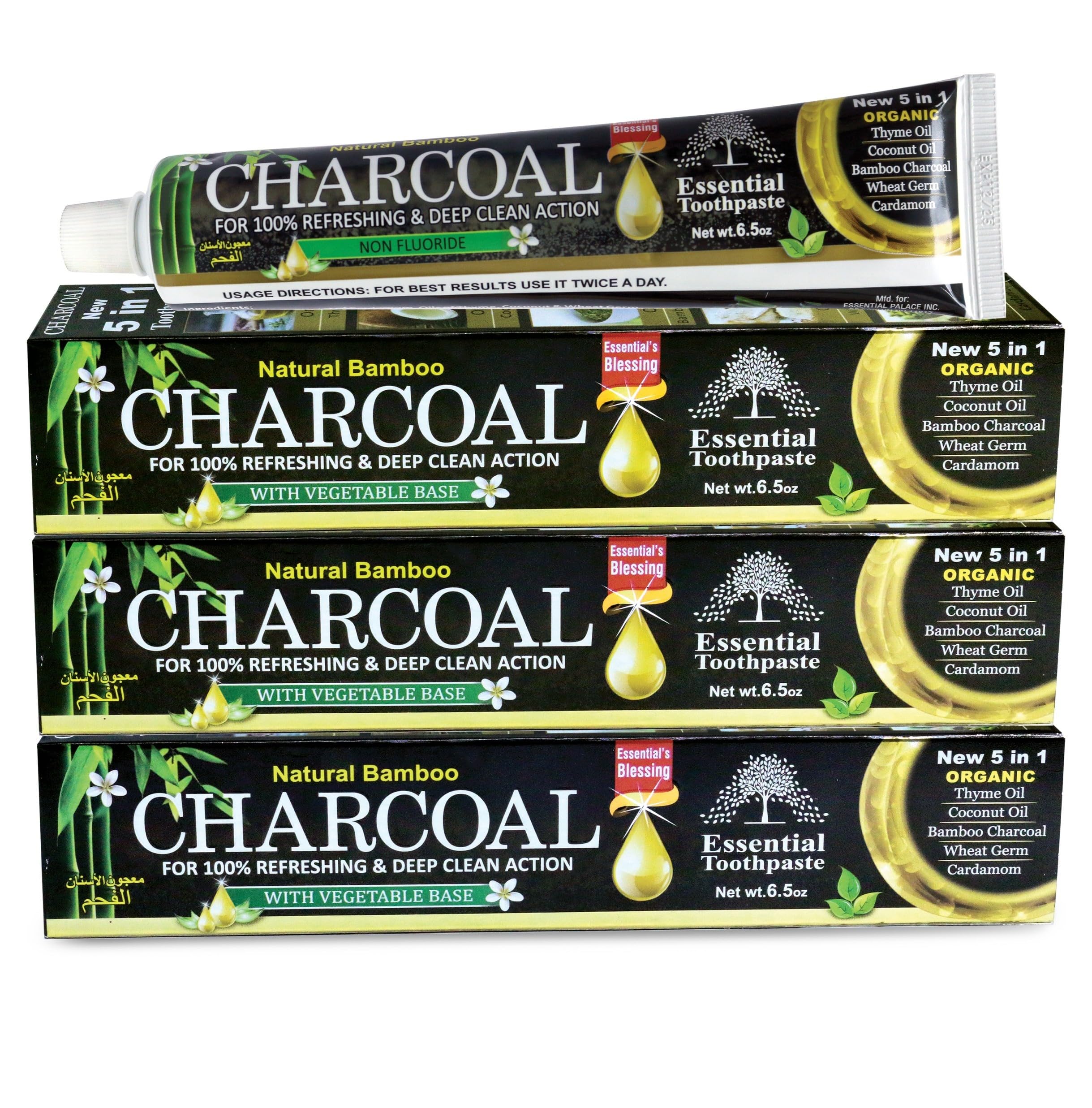 Organic Bamboo Charcoal Toothpaste - 100% Natural Whitening - 3-Pack (6.5 oz each)