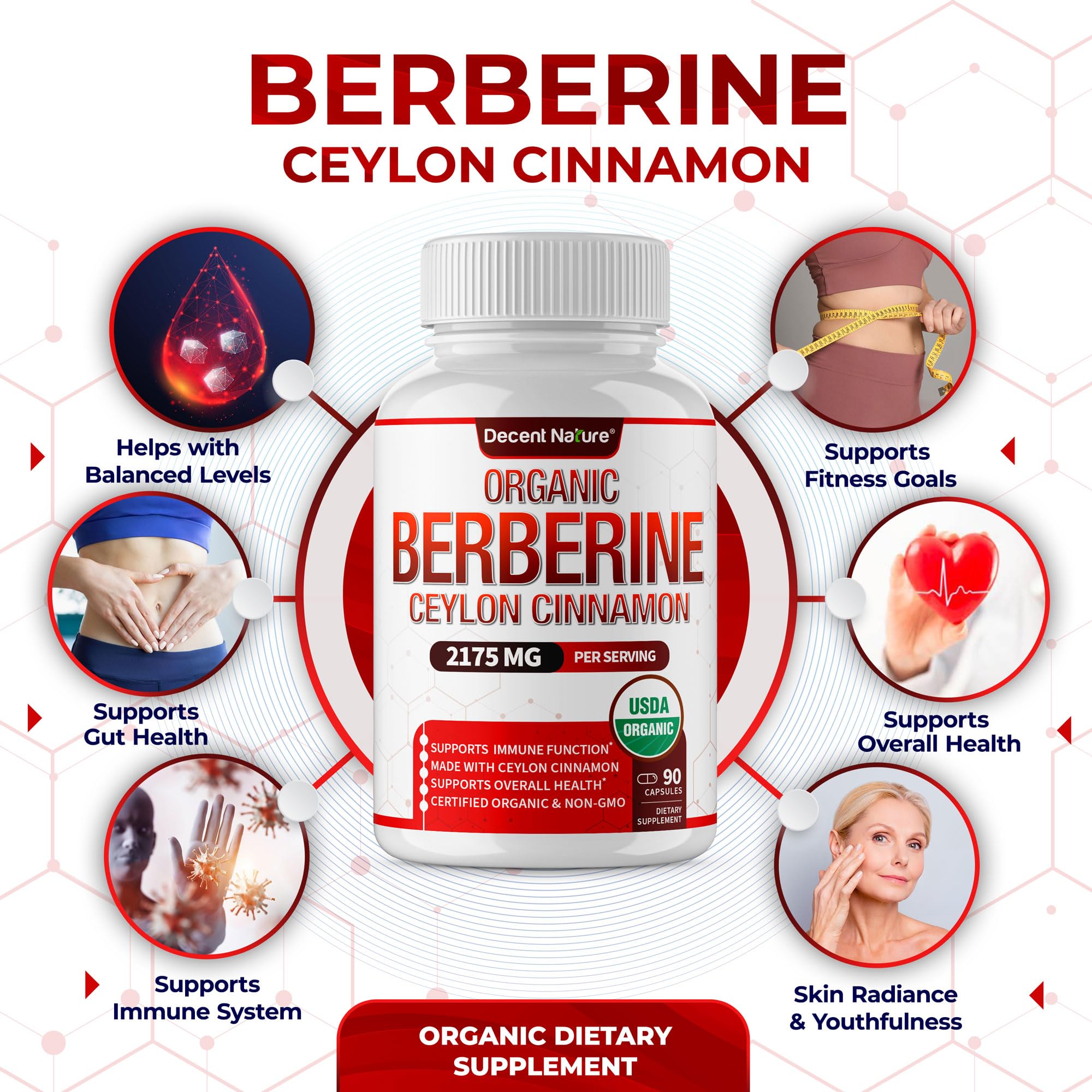 Organic Berberine with Ceylon Cinnamon 2175mg - 90 Capsules | USDA Organic