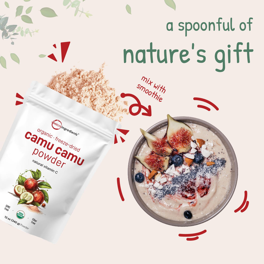 Organic Camu Camu Powder, 12 oz | High Natural Vitamin C Level | Fresh Freeze-Dried Berries Source | No GMOs, Vegan Friendly