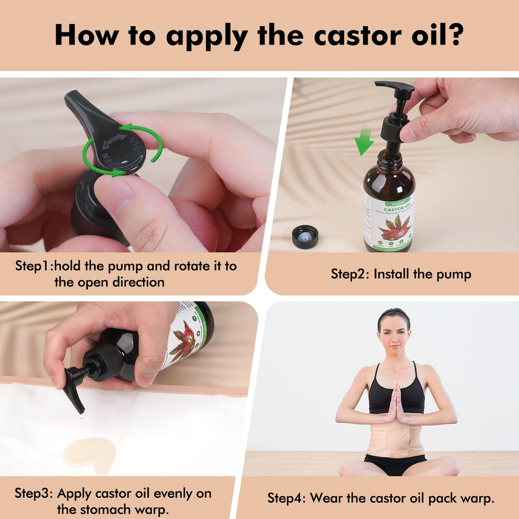 Castor Oil Pack Wrap – 8 oz Cold Pressed Organic Castor Oil (Glass Bottle)