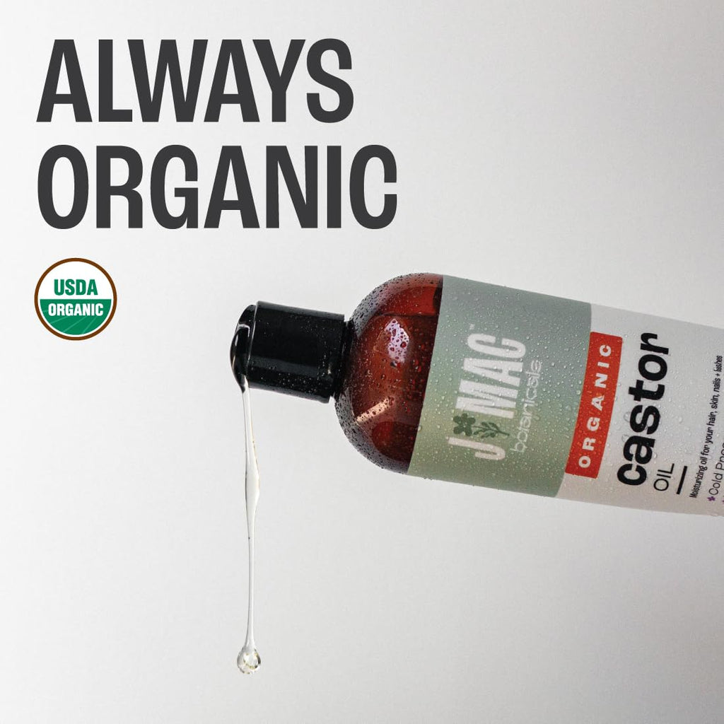 J Mac Botanicals Organic Castor Oil (8 oz) – Cold Pressed, BPA Free, Hexane Free, USDA Organic