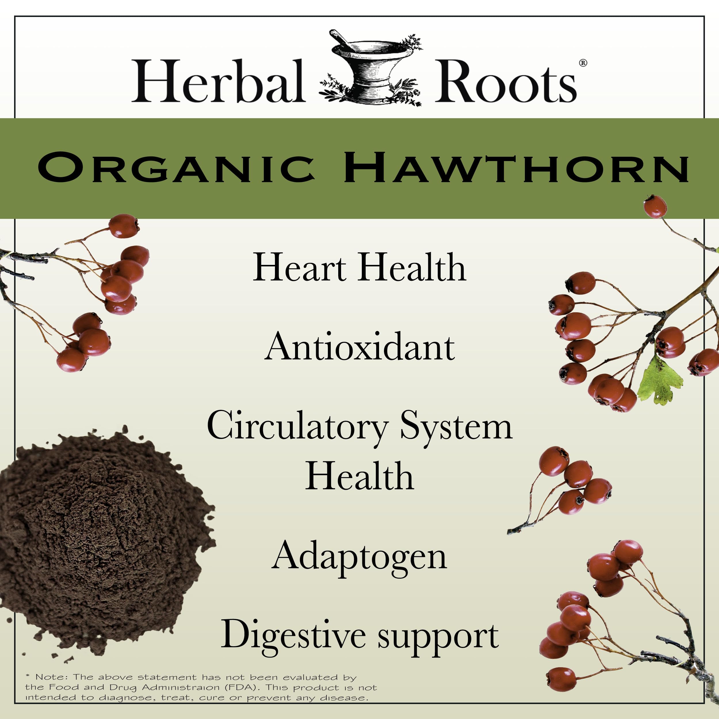 Herbal Roots Organic Hawthorn Berry Capsules – Extra Strength 1,200mg per Serving | 60 Vegan Capsules