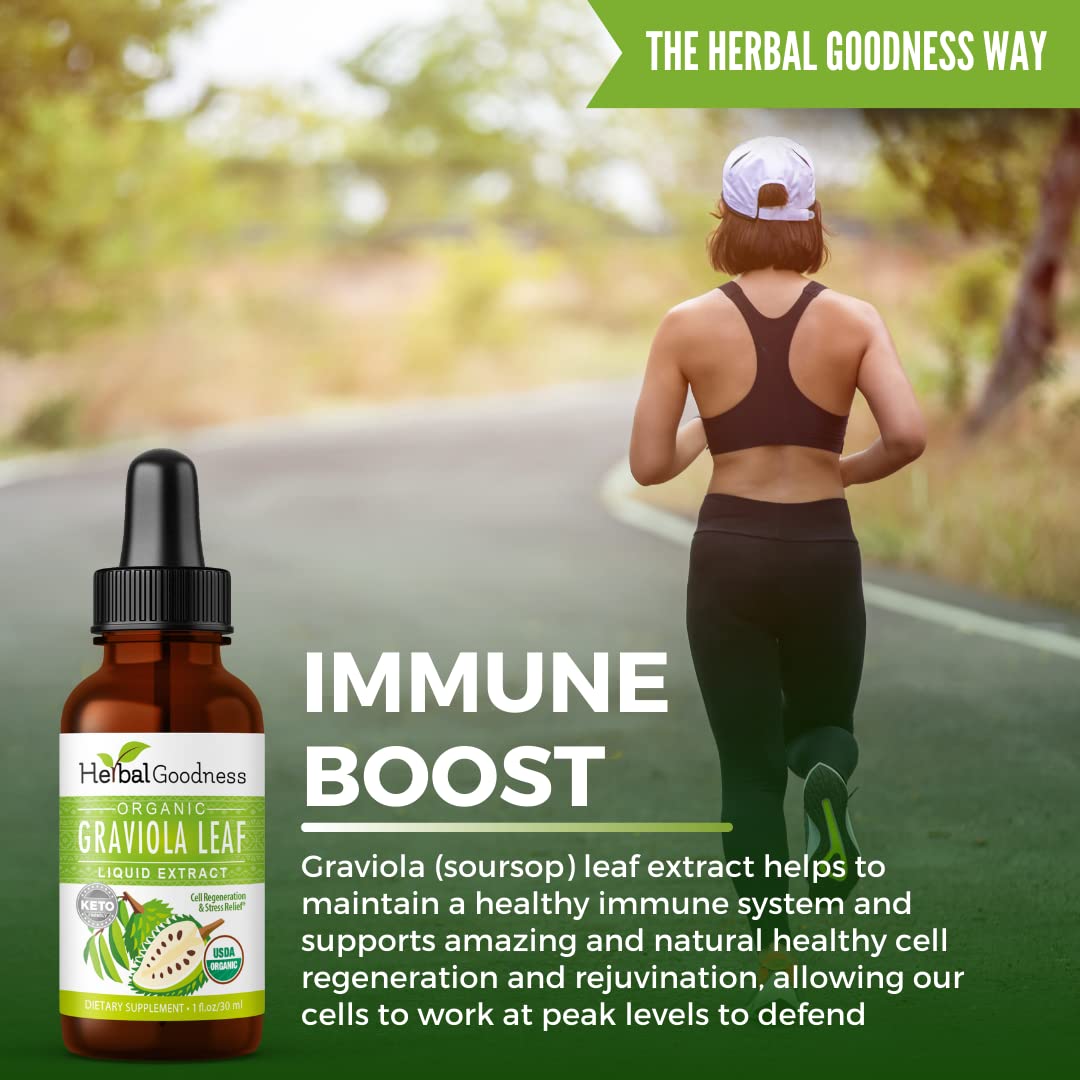 Herbal Goodness Organic Soursop Graviola Leaf Extract 1oz – 15X Concentrated Tincture | USDA Organic & Kosher