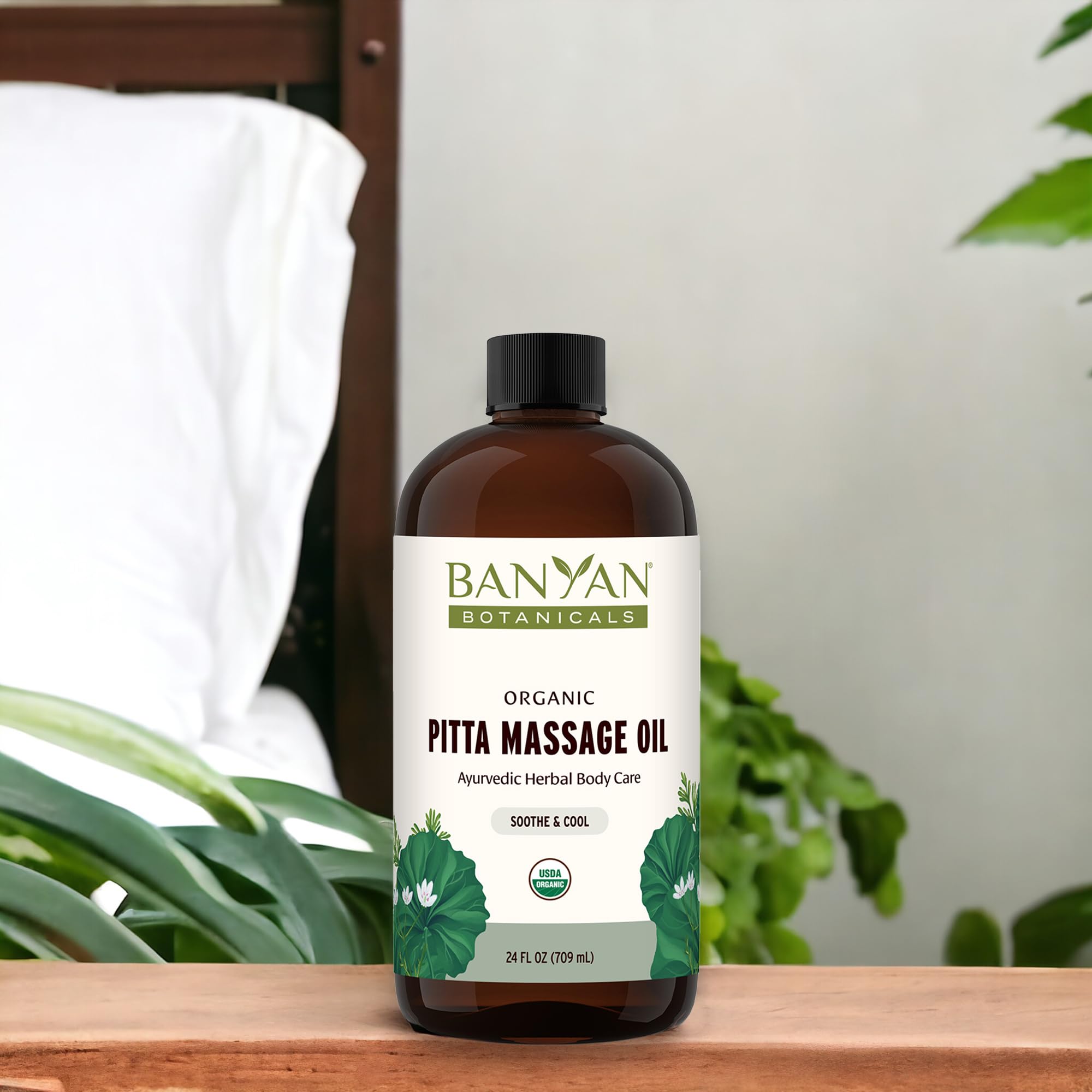 Banyan Botanicals Pitta Massage Oil – Ayurvedic Abhyanga with Gotu Kola & Guduchi | 24 oz